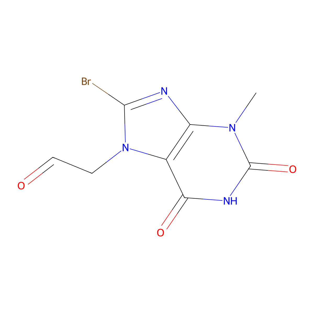 (8-Bromo-3-methyl-2,6-dioxo-1,2,3,6-tetrahydro-7H-purin-7-YL)acetaldehyde molecular structure, CAS 100698-53-1