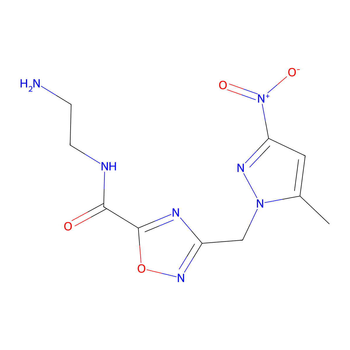 N-(2-aminoethyl)-3-[(5-methyl-3-nitro-1H-pyrazol-1-yl)methyl]-1,2,4-oxadiazole-5-carboxamide molecular structure, CAS 1006992-29-5