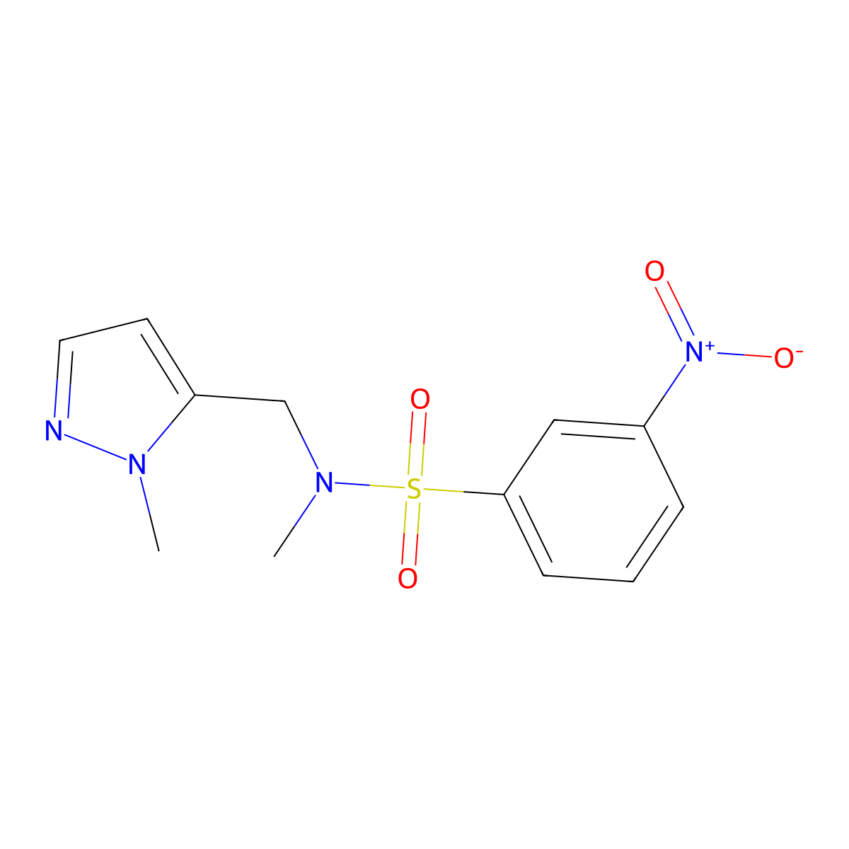 N-Methyl-N-((1-methyl-1H-pyrazol-5-yl)methyl)-3-nitrobenzenesulfonamide molecular structure, CAS 1006993-52-7