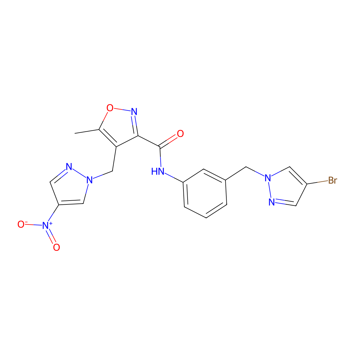 N-(3-((4-Bromo-1H-pyrazol-1-yl)methyl)phenyl)-5-methyl-4-((4-nitro-1H-pyrazol-1-yl)methyl)-3-isoxazolecarboxamide molecular structure, CAS 1006993-72-1
