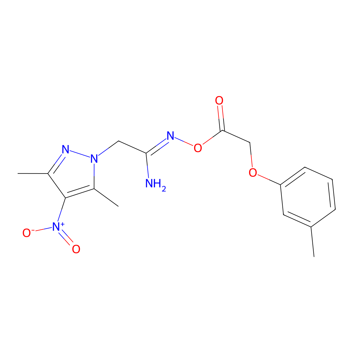 [2-(3,5-Dimethyl-4-nitro-1H-pyrazol-1-yl)-1-iminoethyl]azanyl 2-(3-methylphenoxy)acetate molecular structure, CAS 1006994-68-8