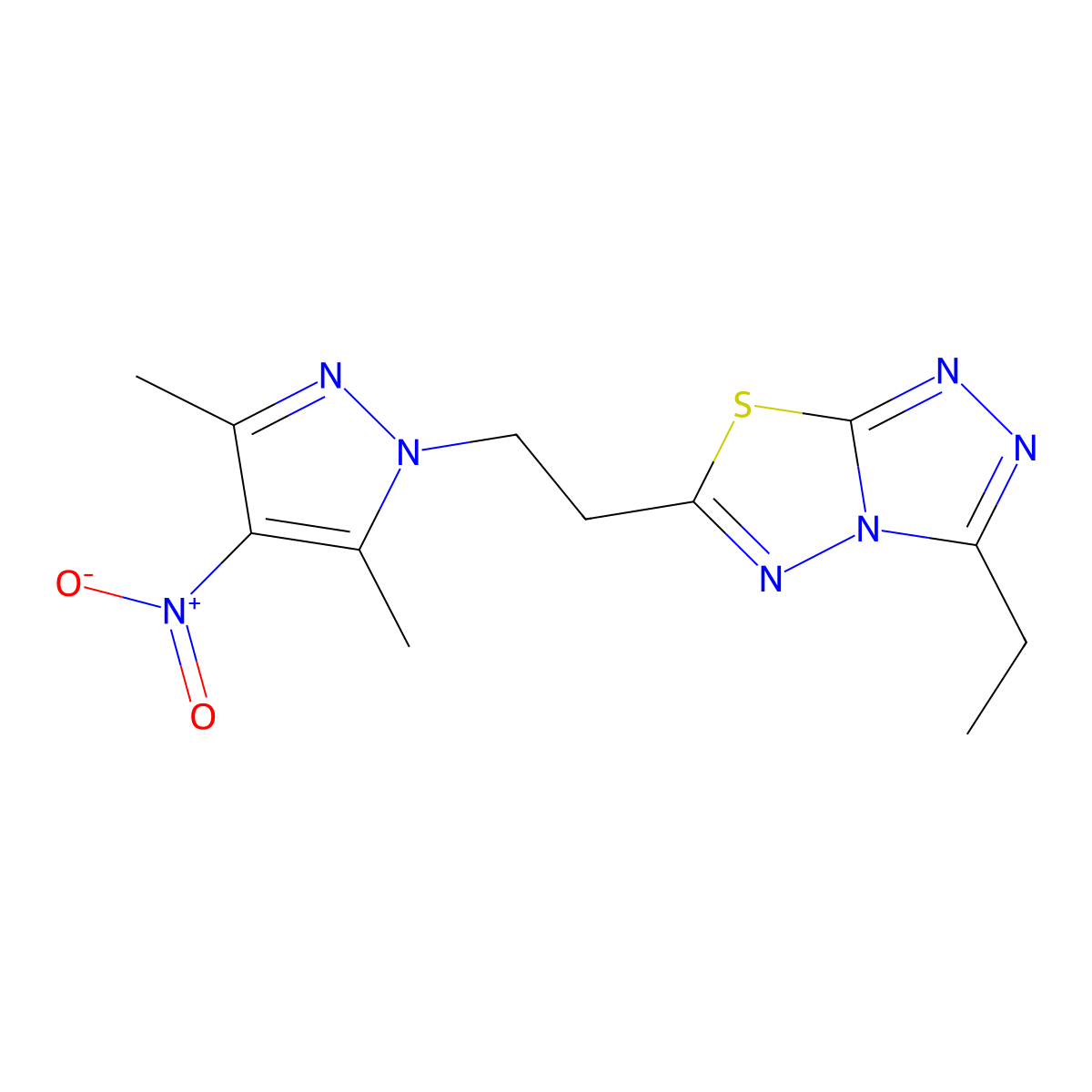 6-[2-(3,5-dimethyl-4-nitro-1H-pyrazol-1-yl)ethyl]-3-ethyl[1,2,4]triazolo[3,4-b][1,3,4]thiadiazole molecular structure, CAS 1006994-74-6