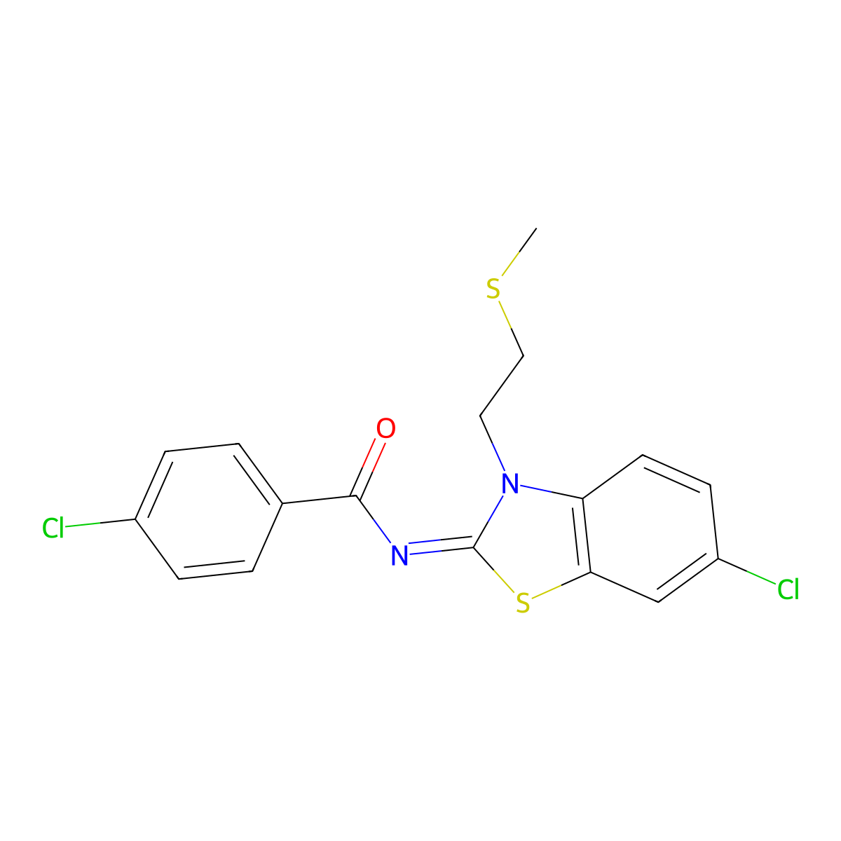 (Z)-4-chloro-N-(6-chloro-3-(2-(methylthio)ethyl)benzo[d]thiazol-2(3H)-ylidene)benzamide molecular structure, CAS 1006996-52-6