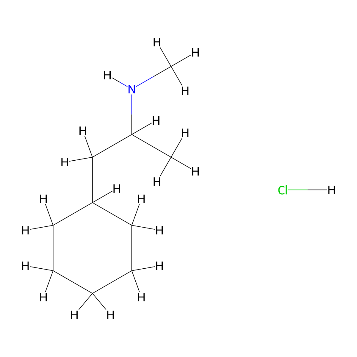 Cyclohexaneethanamine, N,alpha-dimethyl-, hydrochloride (1:1) molecular structure, CAS 1007-33-6
