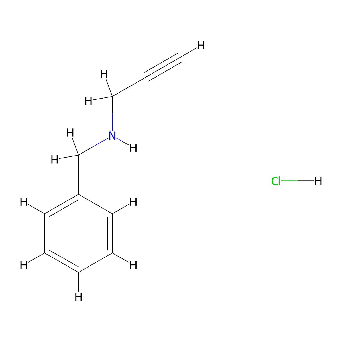Benzyl(prop-2-yn-1-yl)amine hydrochloride molecular structure, CAS 1007-53-0