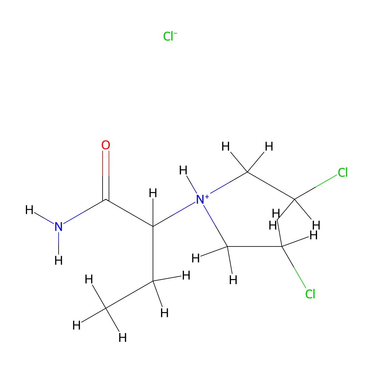 Butyramide, 2-(bis(2-chloroethyl)amino)-, monohydrochloride molecular structure, CAS 100700-18-3
