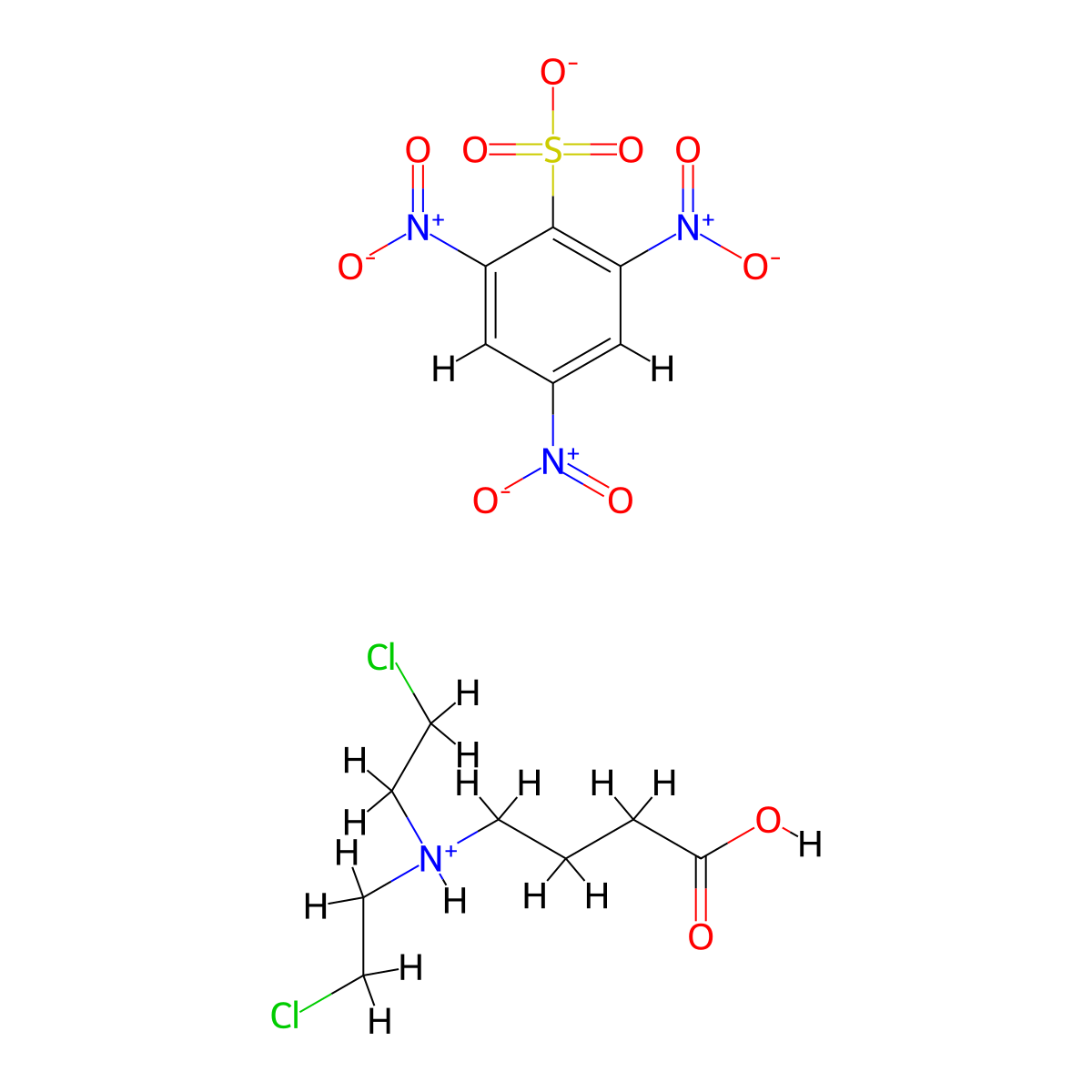 Butyric acid, 4-(bis(2-chloroethyl)amino)-, 2,4,6-trinitrobenzenesulfonate molecular structure, CAS 100700-27-4