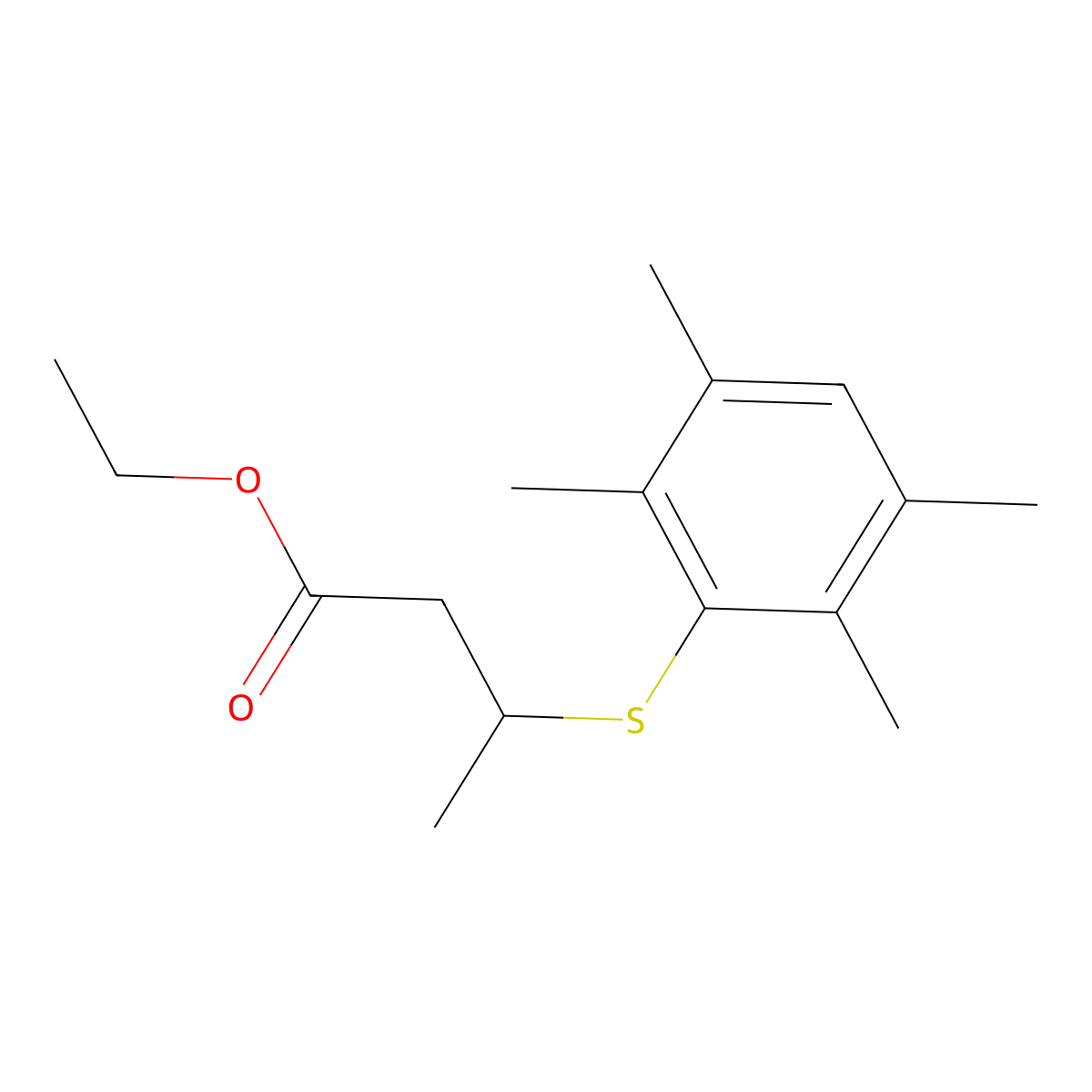 Butyric acid, 3-((2,3,5,6-tetramethylphenyl)thio)-, ethyl ester molecular structure, CAS 100700-36-5