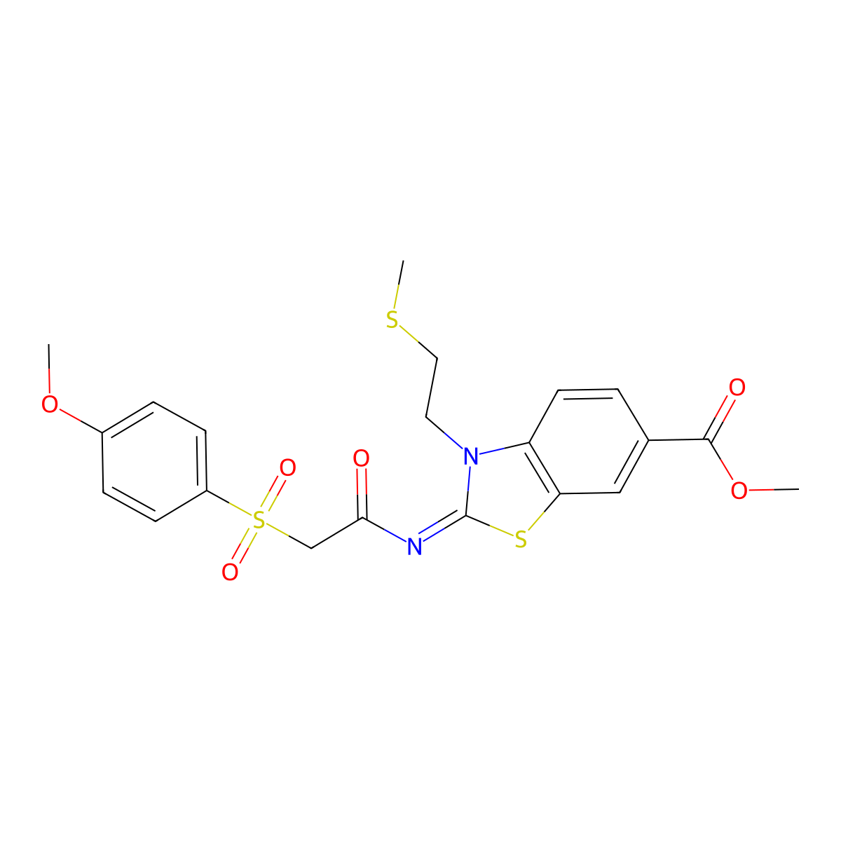 methyl (2Z)-2-{[2-(4-methoxybenzenesulfonyl)acetyl]imino}-3-[2-(methylsulfanyl)ethyl]-2,3-dihydro-1,3-benzothiazole-6-carboxylate molecular structure, CAS 1007003-36-2