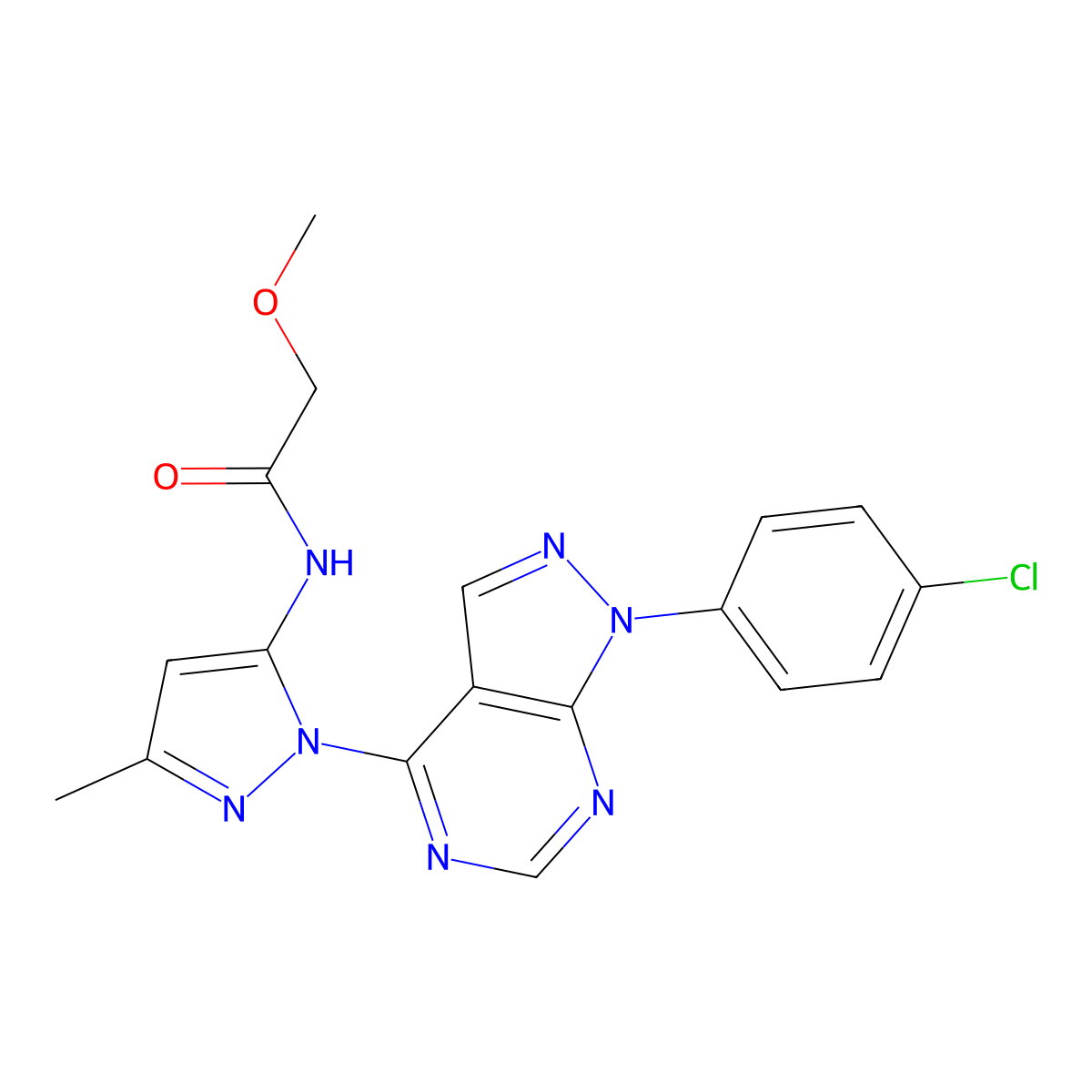 N-(1-(1-(4-chlorophenyl)-1H-pyrazolo[3,4-d]pyrimidin-4-yl)-3-methyl-1H-pyrazol-5-yl)-2-methoxyacetamide molecular structure, CAS 1007008-13-0