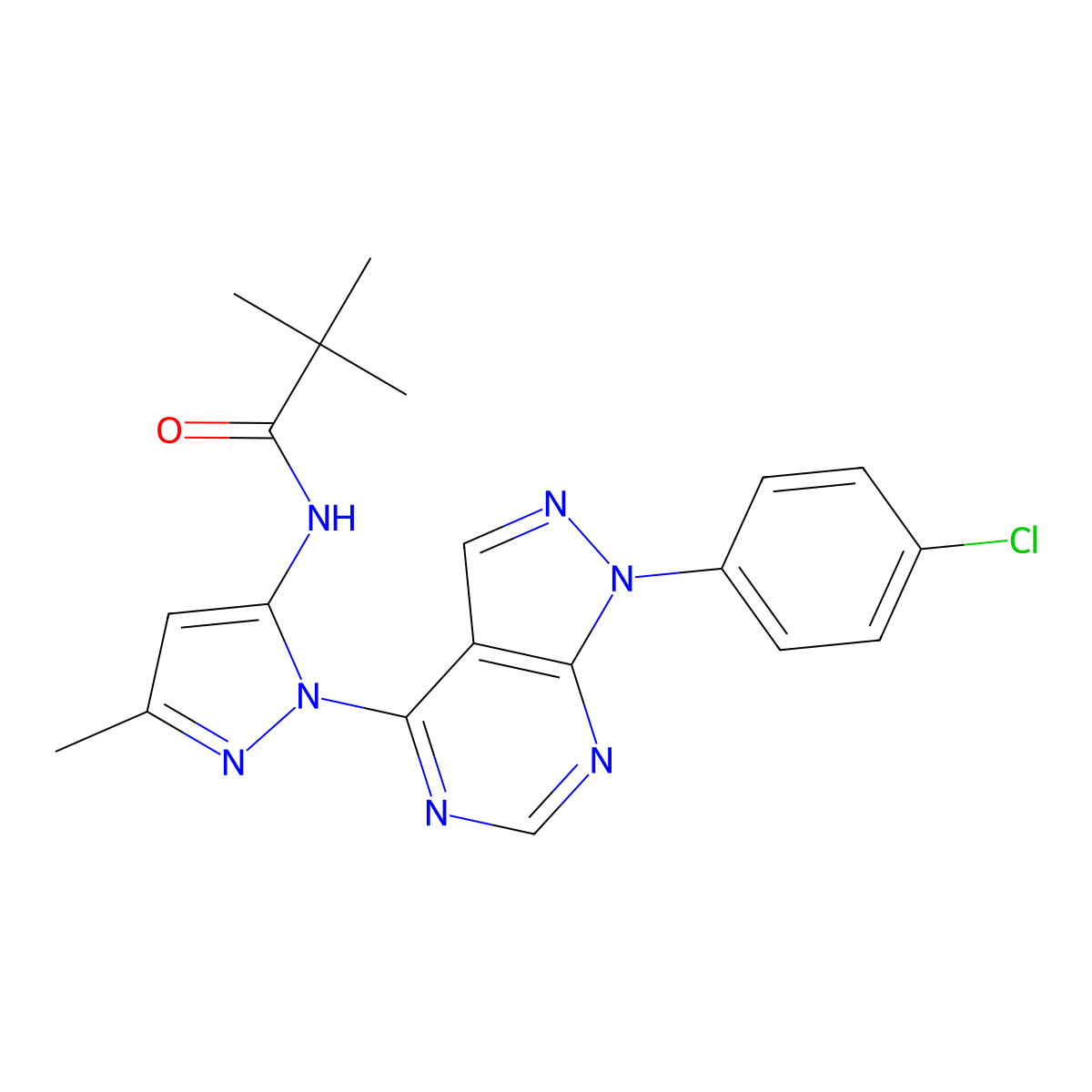 N-(1-(1-(4-chlorophenyl)-1H-pyrazolo[3,4-d]pyrimidin-4-yl)-3-methyl-1H-pyrazol-5-yl)pivalamide molecular structure, CAS 1007008-31-2