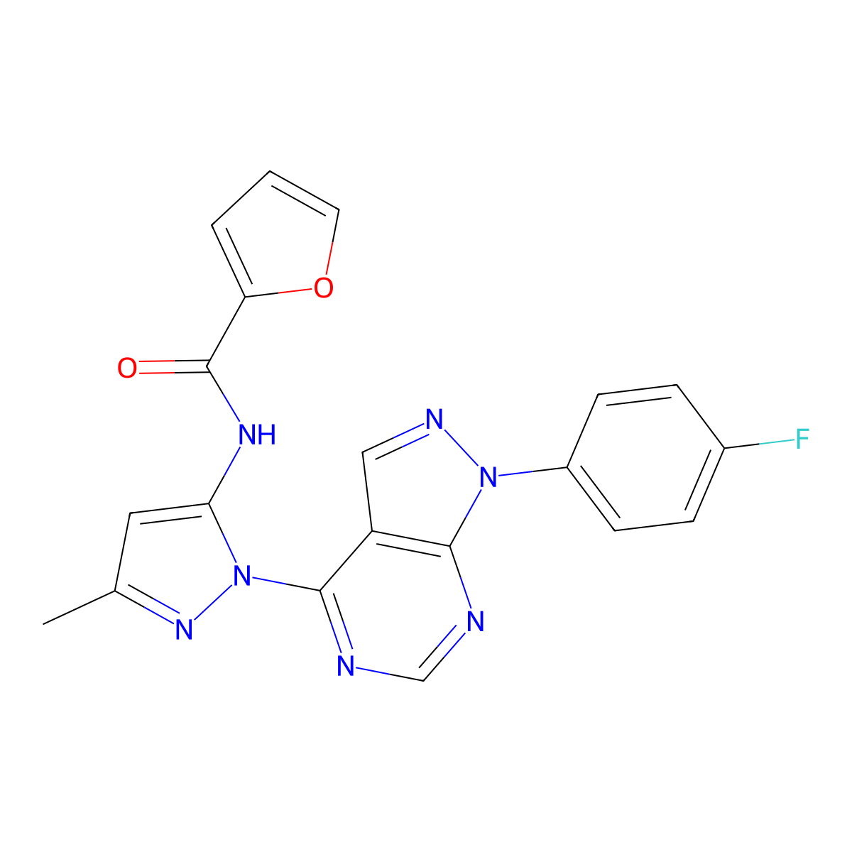 N-(1-(1-(4-fluorophenyl)-1H-pyrazolo[3,4-d]pyrimidin-4-yl)-3-methyl-1H-pyrazol-5-yl)furan-2-carboxamide molecular structure, CAS 1007008-80-1