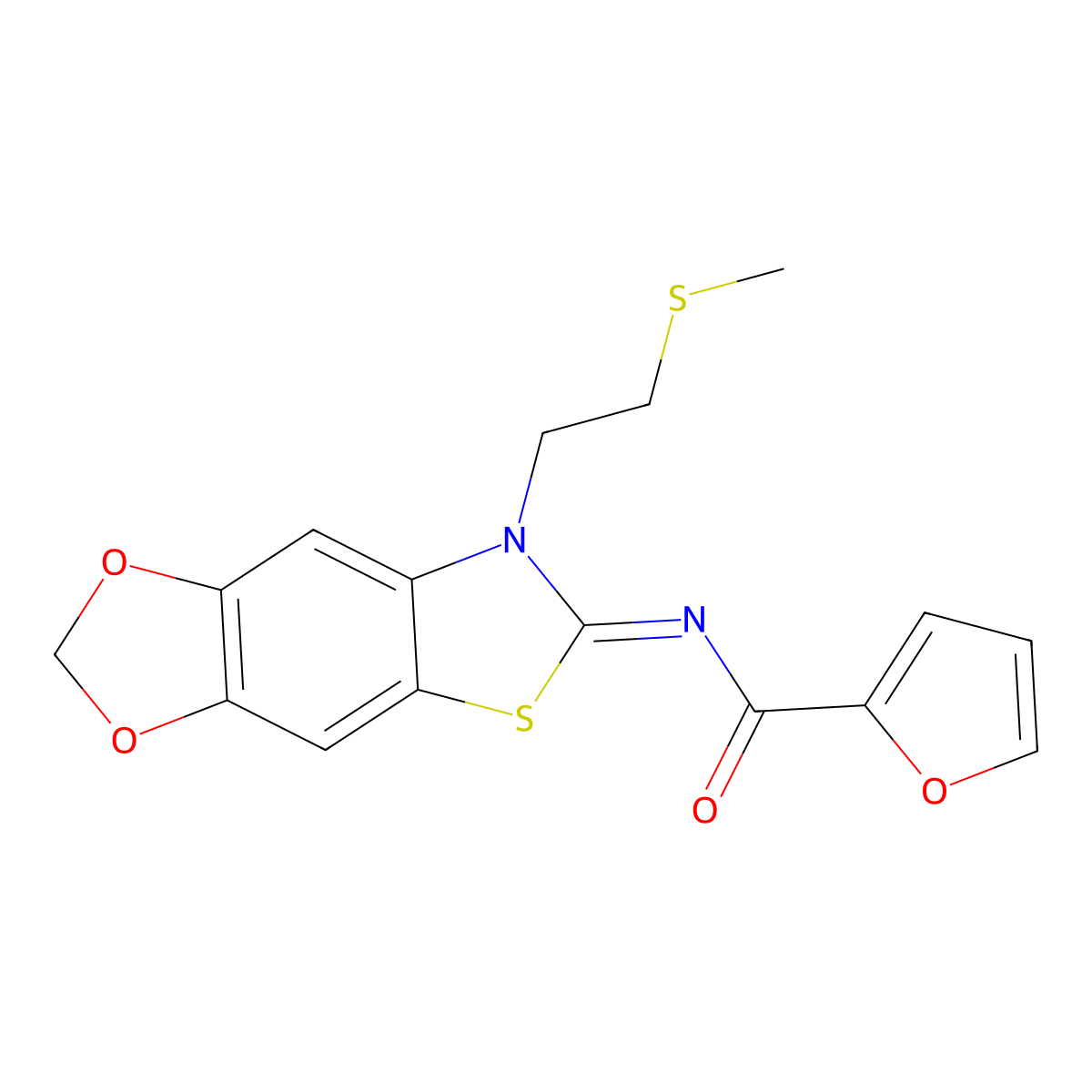 (Z)-N-(7-(2-(methylthio)ethyl)-[1,3]dioxolo[4',5':4,5]benzo[1,2-d]thiazol-6(7H)-ylidene)furan-2-carboxamide molecular structure, CAS 1007011-59-7