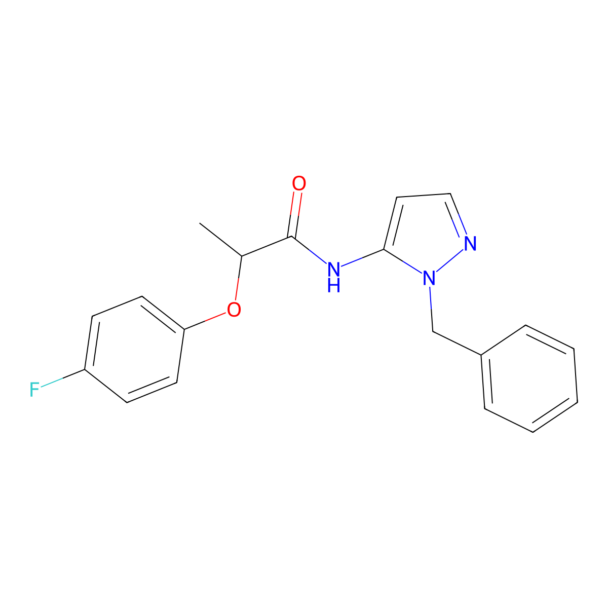 N-(1-benzyl-1H-pyrazol-5-yl)-2-(4-fluorophenoxy)propanamide molecular structure, CAS 1007011-99-5