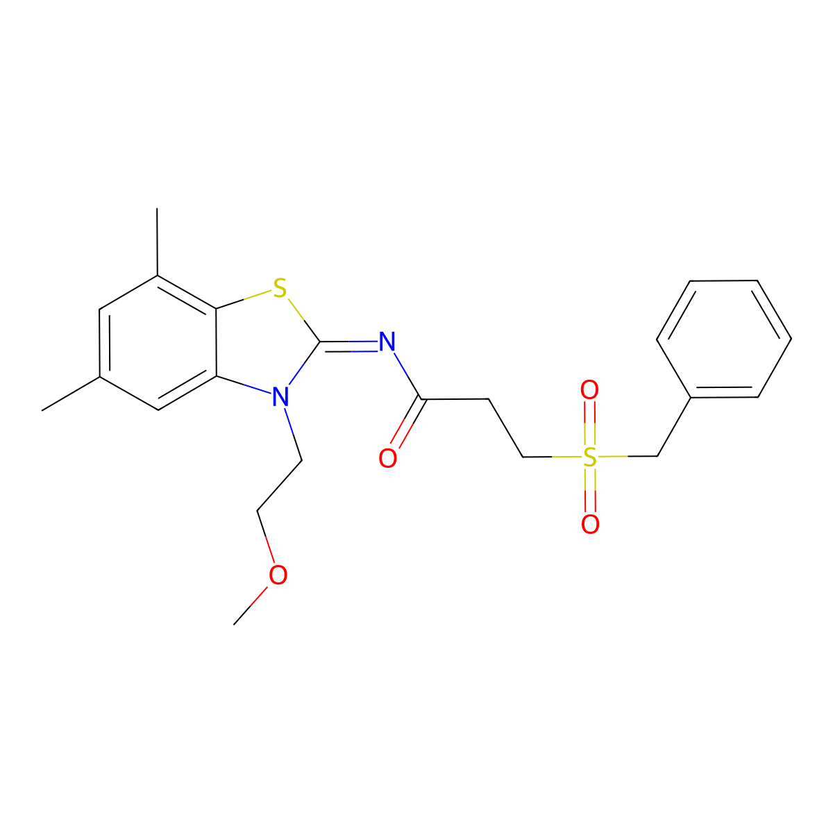 (E)-3-(benzylsulfonyl)-N-(3-(2-methoxyethyl)-5,7-dimethylbenzo[d]thiazol-2(3H)-ylidene)propanamide molecular structure, CAS 1007013-45-7
