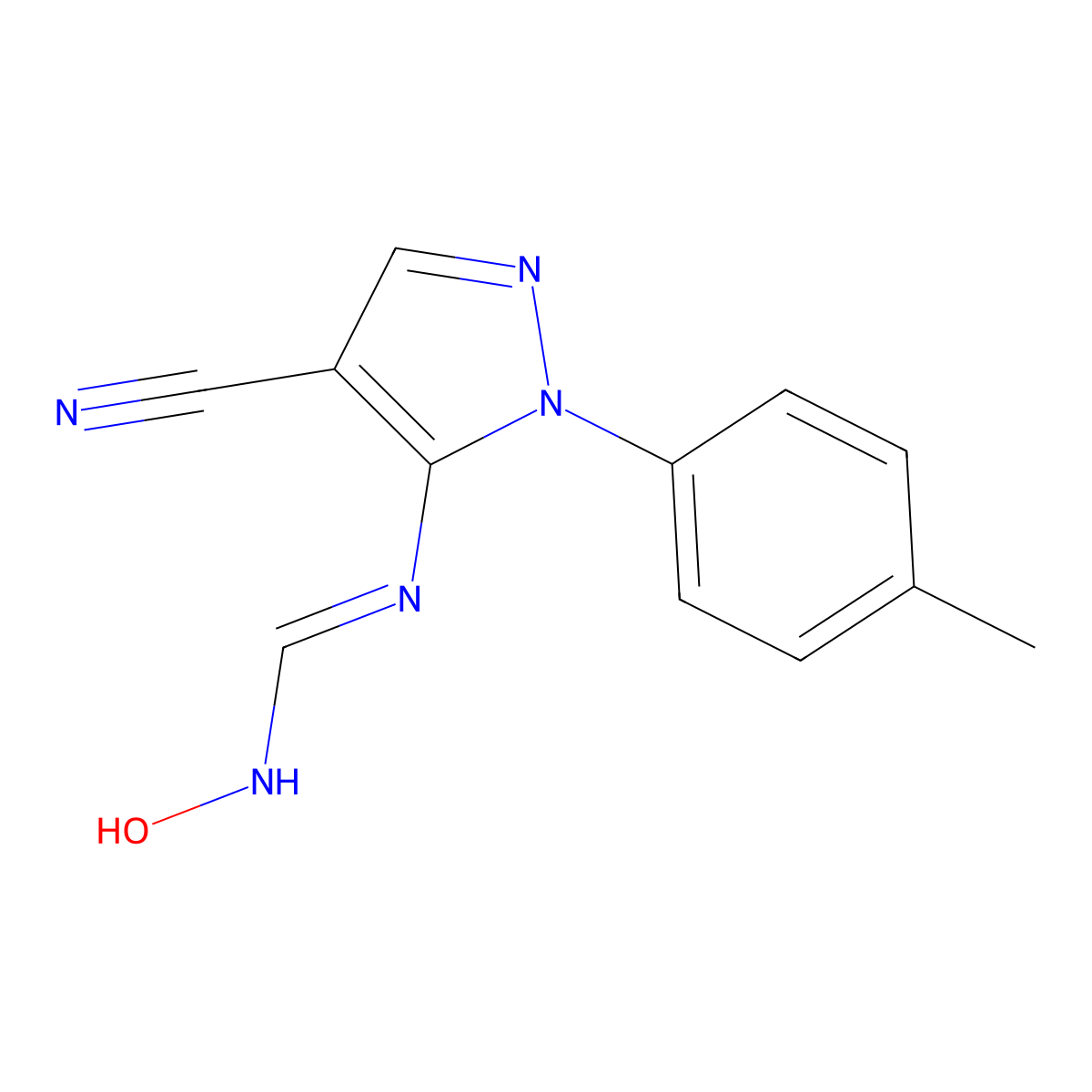 (E)-N-[4-cyano-1-(4-methylphenyl)-1H-pyrazol-5-yl]-N'-hydroxymethanimidamide molecular structure, CAS 1007014-67-6
