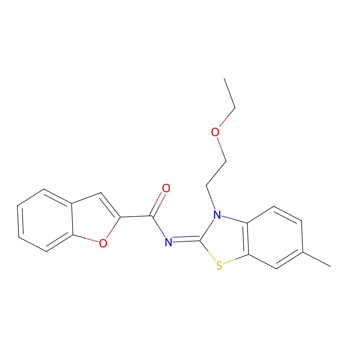 (E)-N-(3-(2-ethoxyethyl)-6-methylbenzo[d]thiazol-2(3H)-ylidene)benzofuran-2-carboxamide molecular structure, CAS 1007023-61-1