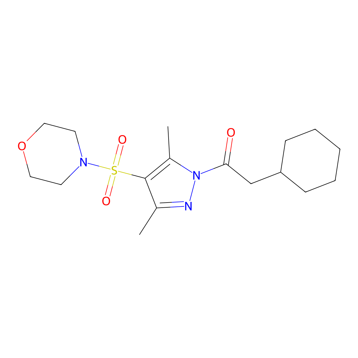 4-{[1-(cyclohexylacetyl)-3,5-dimethyl-1H-pyrazol-4-yl]sulfonyl}morpholine molecular structure, CAS 1007023-79-1