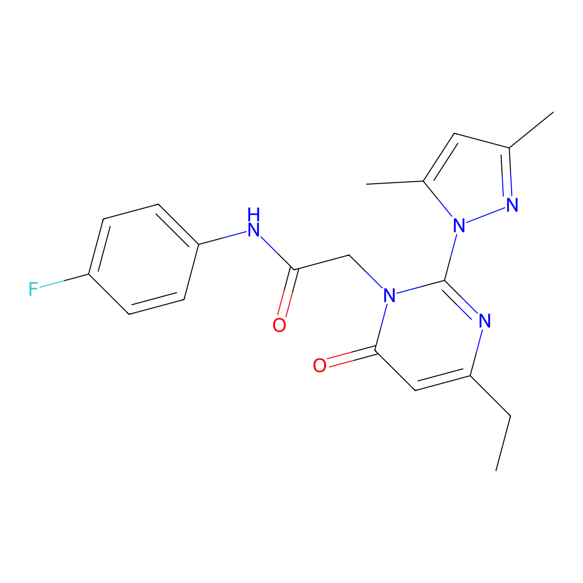 2-(2-(3,5-dimethyl-1H-pyrazol-1-yl)-4-ethyl-6-oxopyrimidin-1(6H)-yl)-N-(4-fluorophenyl)acetamide molecular structure, CAS 1007024-16-9