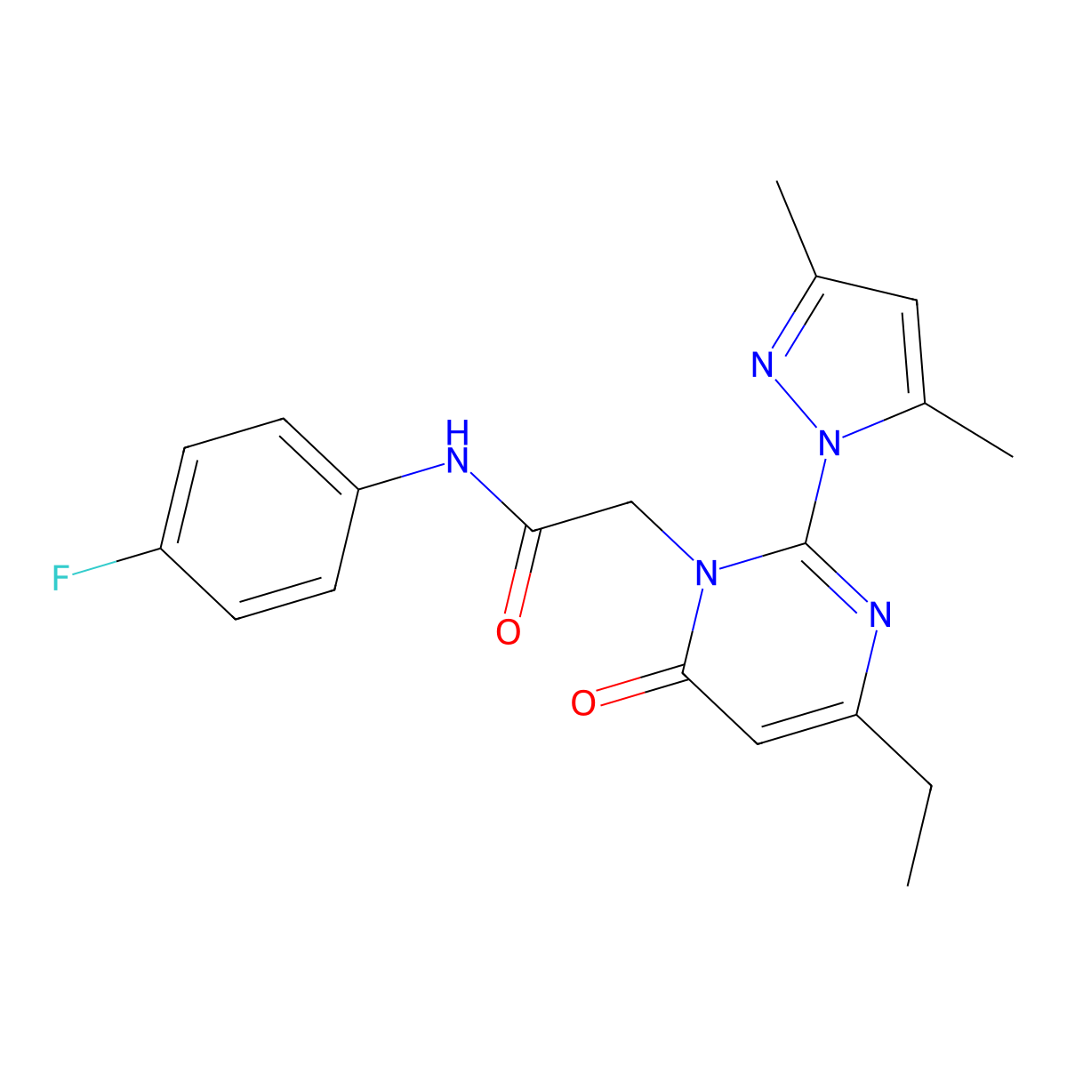 2-(2-(3,5-dimethyl-1H-pyrazol-1-yl)-4-ethyl-6-oxopyrimidin-1(6H)-yl)-N-(4-fluorophenyl)acetamide molecular structure, CAS 1007024-16-9