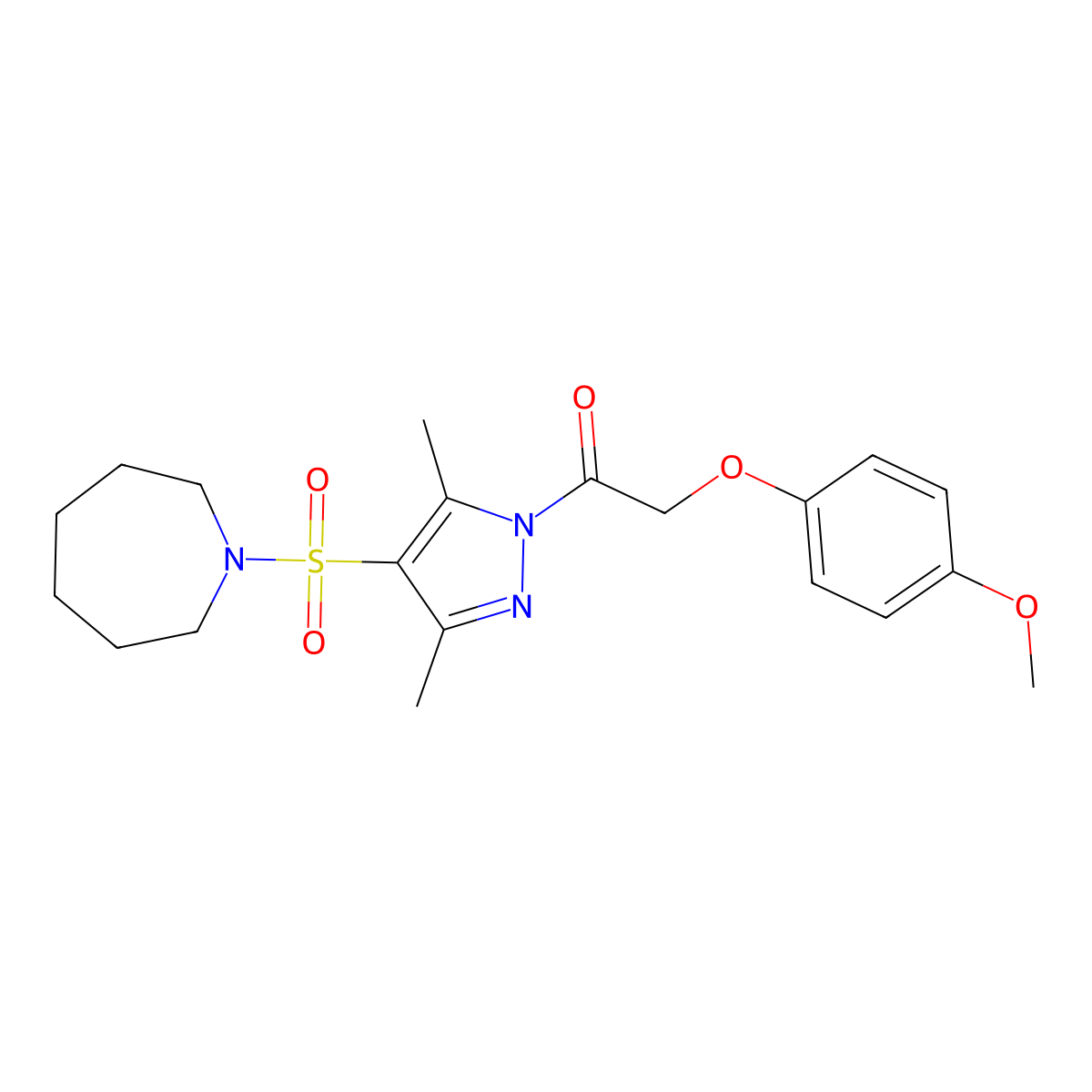 1-({1-[(4-methoxyphenoxy)acetyl]-3,5-dimethyl-1H-pyrazol-4-yl}sulfonyl)azepane molecular structure, CAS 1007025-38-8