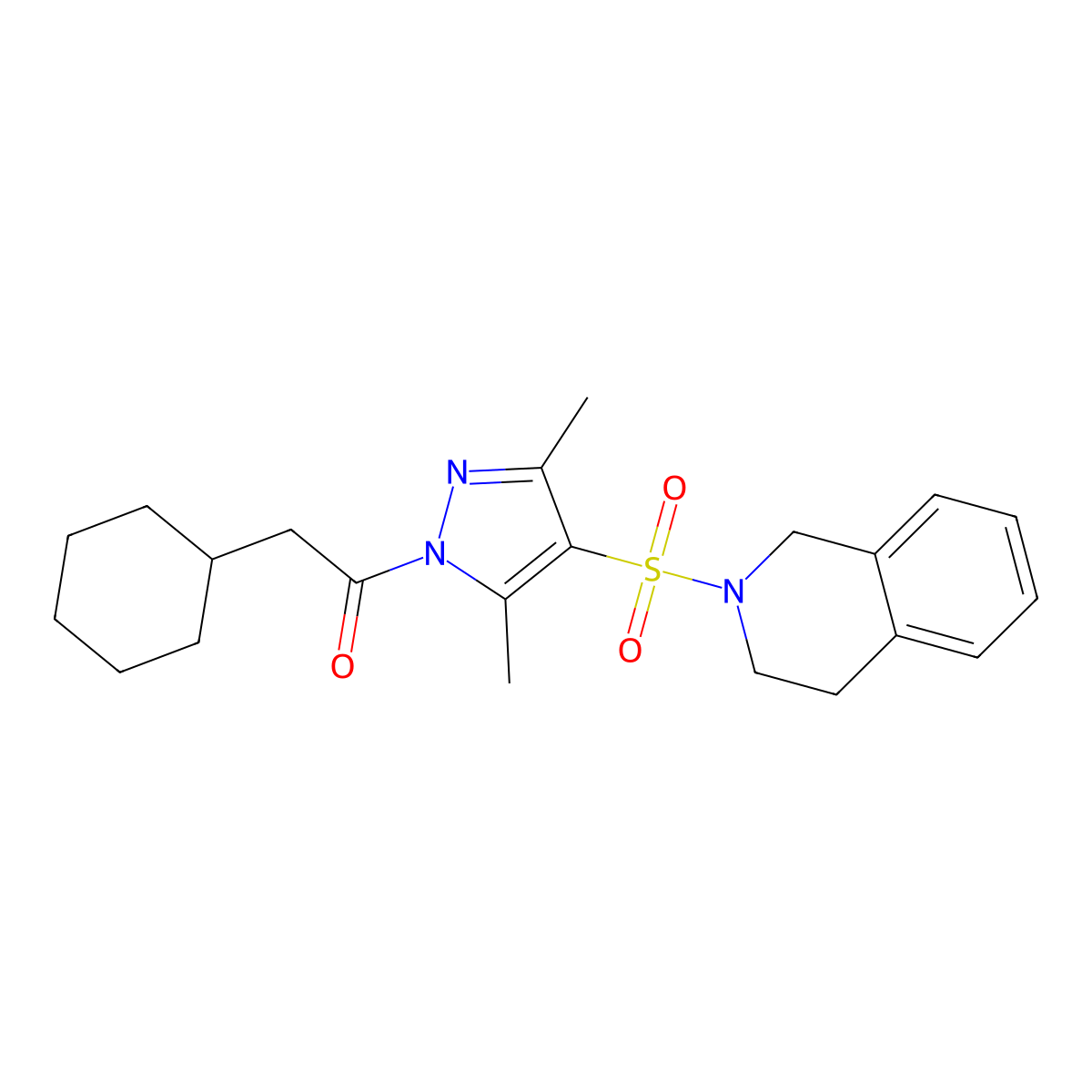 2-{[1-(cyclohexylacetyl)-3,5-dimethyl-1H-pyrazol-4-yl]sulfonyl}-1,2,3,4-tetrahydroisoquinoline molecular structure, CAS 1007025-56-0