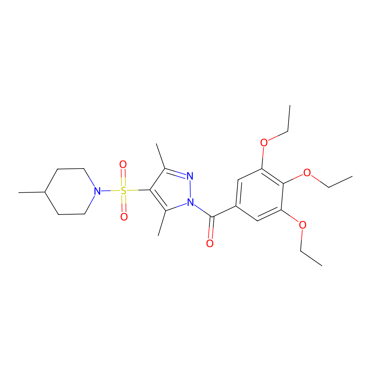1-{[3,5-dimethyl-1-(3,4,5-triethoxybenzoyl)-1H-pyrazol-4-yl]sulfonyl}-4-methylpiperidine molecular structure, CAS 1007026-70-1