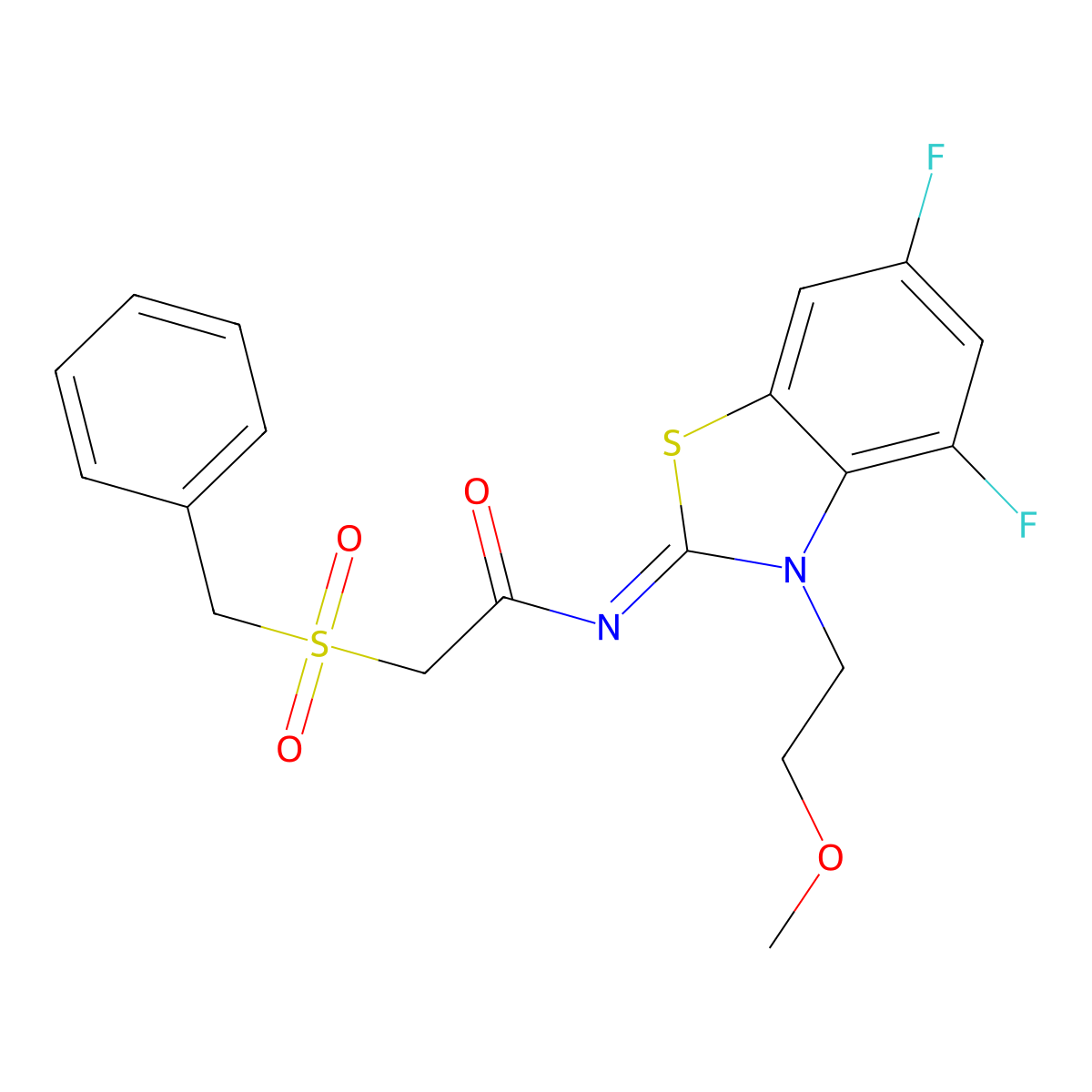 (E)-2-(benzylsulfonyl)-N-(4,6-difluoro-3-(2-methoxyethyl)benzo[d]thiazol-2(3H)-ylidene)acetamide molecular structure, CAS 1007028-29-6