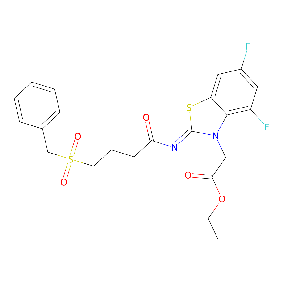(E)-ethyl 2-(2-((4-(benzylsulfonyl)butanoyl)imino)-4,6-difluorobenzo[d]thiazol-3(2H)-yl)acetate molecular structure, CAS 1007030-37-6