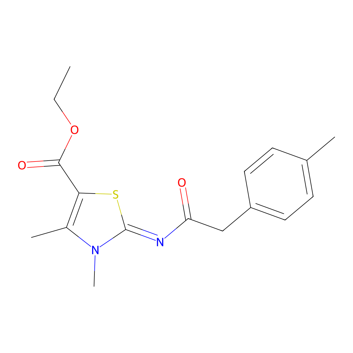 (E)-ethyl 3,4-dimethyl-2-((2-(p-tolyl)acetyl)imino)-2,3-dihydrothiazole-5-carboxylate molecular structure, CAS 1007031-97-1