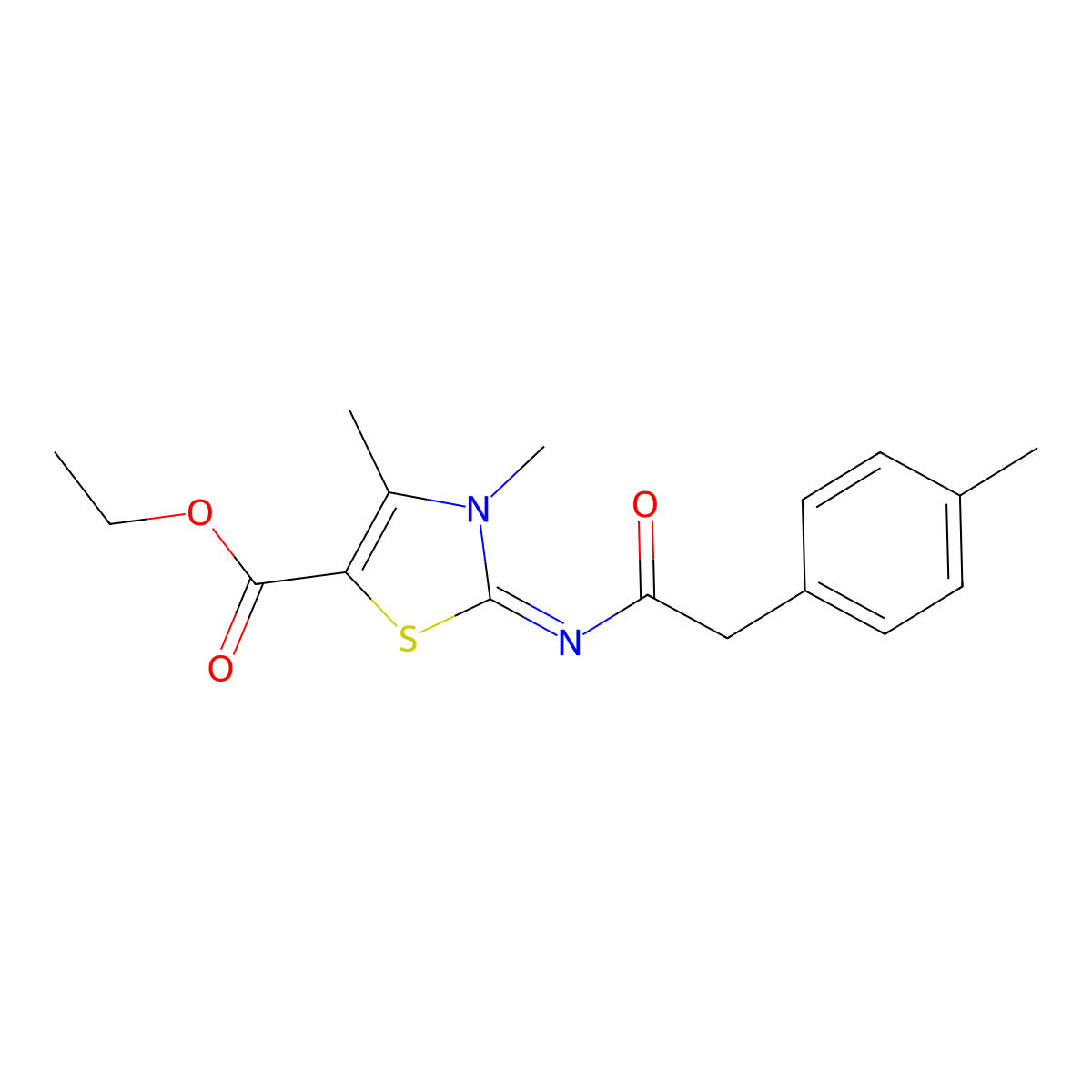 (E)-ethyl 3,4-dimethyl-2-((2-(p-tolyl)acetyl)imino)-2,3-dihydrothiazole-5-carboxylate molecular structure, CAS 1007031-97-1