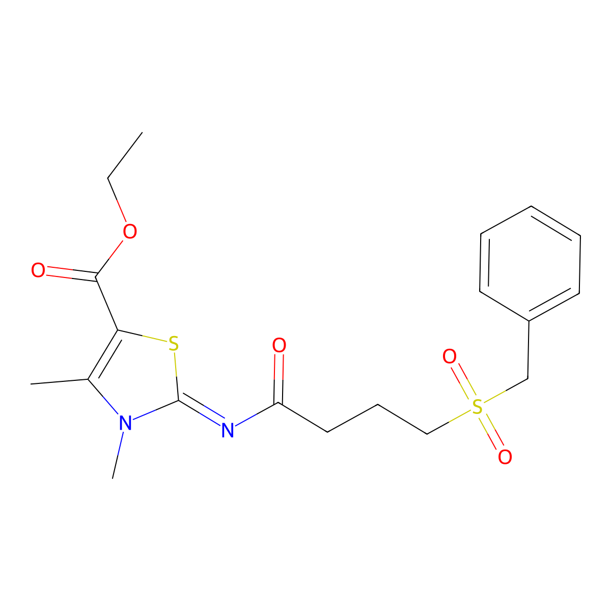 (E)-ethyl 2-((4-(benzylsulfonyl)butanoyl)imino)-3,4-dimethyl-2,3-dihydrothiazole-5-carboxylate molecular structure, CAS 1007032-80-5