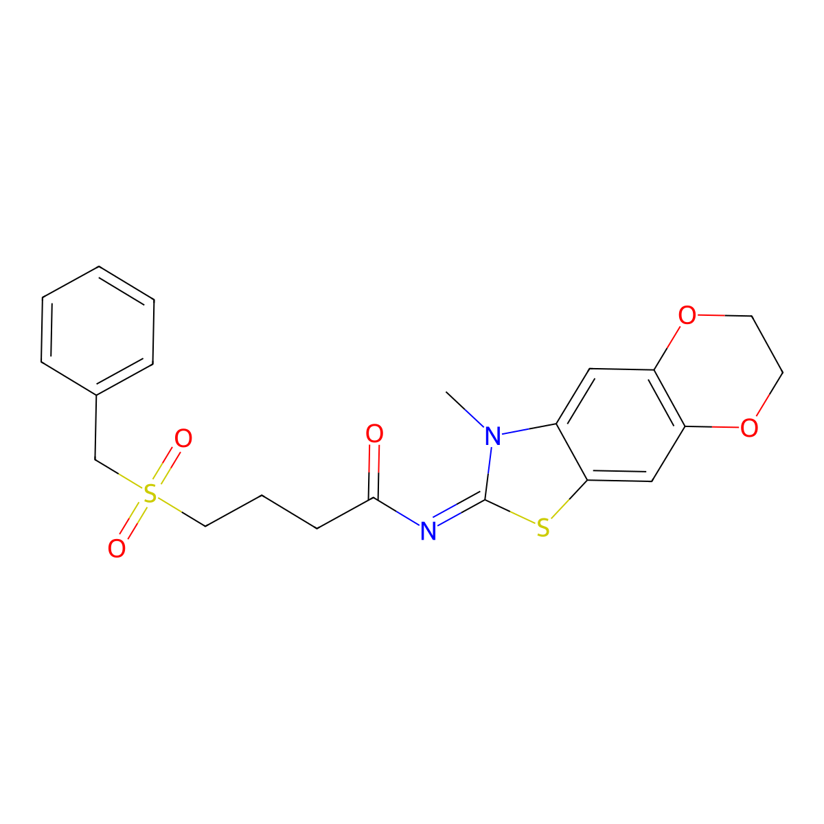 (E)-4-(benzylsulfonyl)-N-(3-methyl-6,7-dihydro-[1,4]dioxino[2',3':4,5]benzo[1,2-d]thiazol-2(3H)-ylidene)butanamide molecular structure, CAS 1007034-22-1
