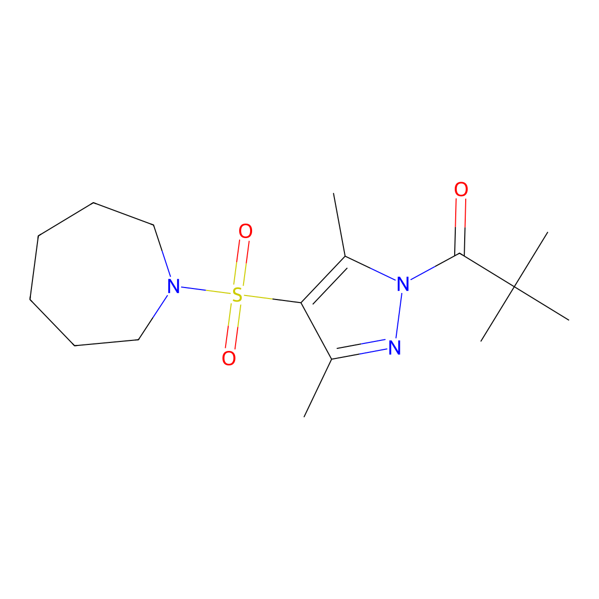 1-{[1-(2,2-dimethylpropanoyl)-3,5-dimethyl-1H-pyrazol-4-yl]sulfonyl}azepane molecular structure, CAS 1007043-38-0