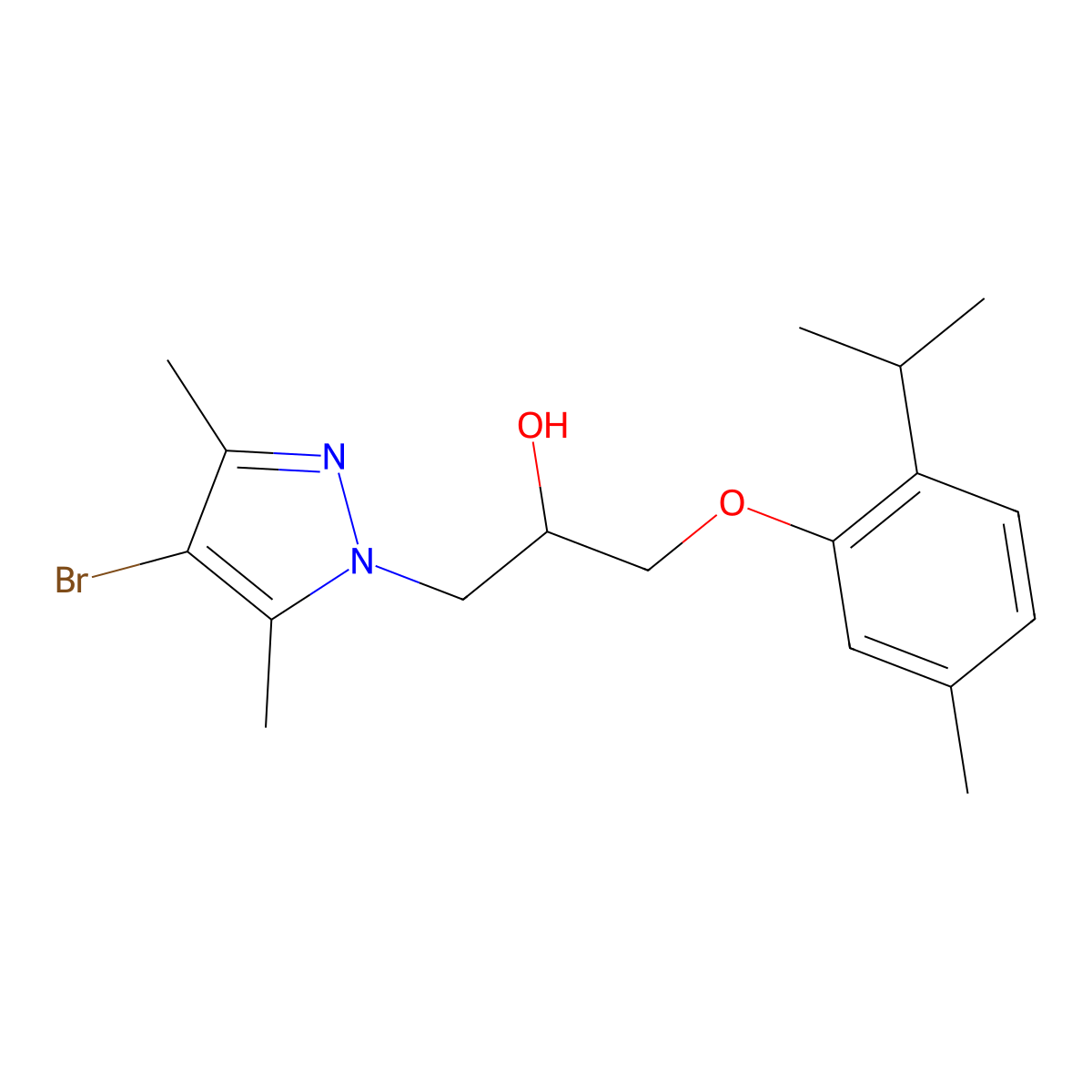 1-(4-bromo-3,5-dimethyl-1H-pyrazol-1-yl)-3-(2-isopropyl-5-methylphenoxy)propan-2-ol molecular structure, CAS 1007043-58-4