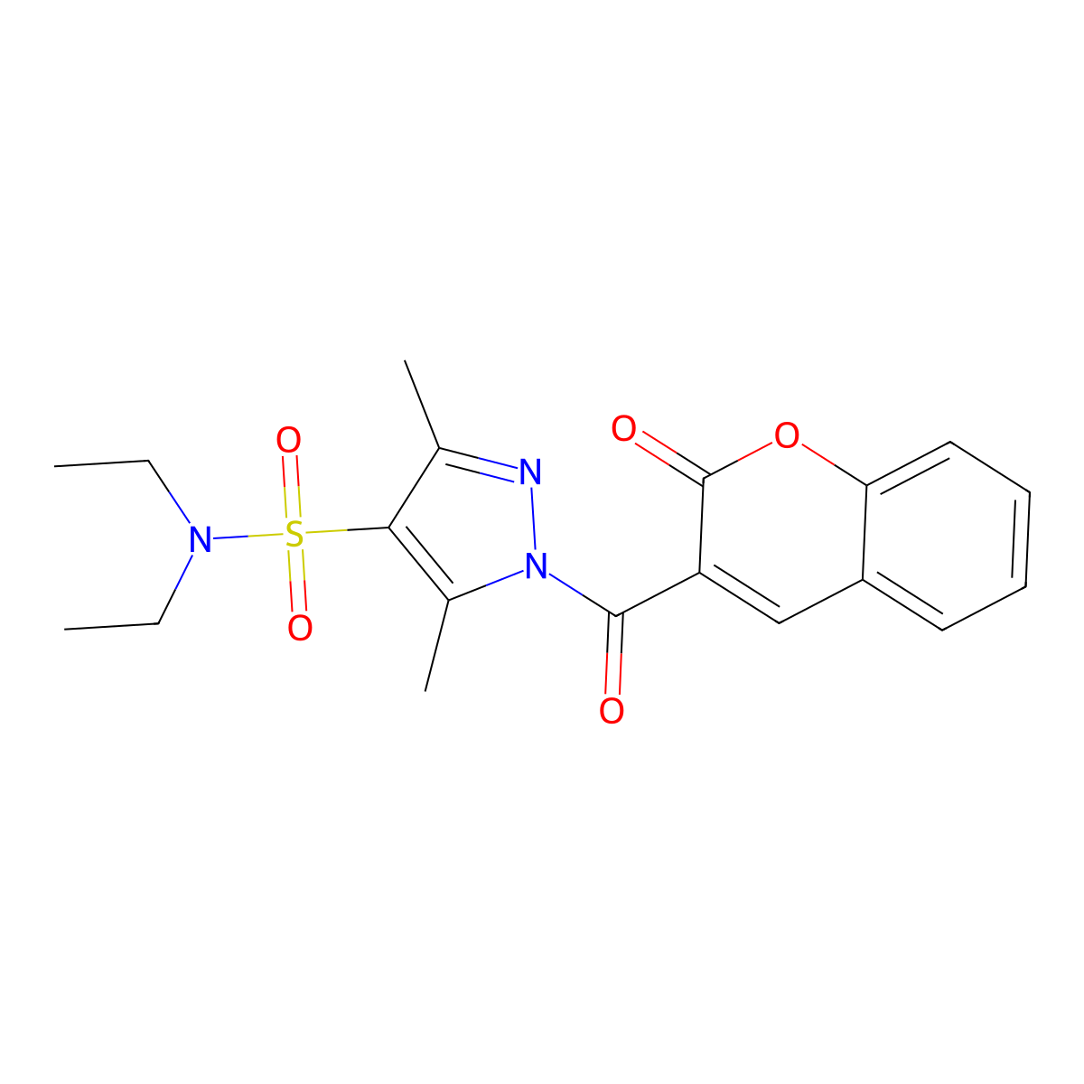 N,N-diethyl-3,5-dimethyl-1-(2-oxo-2H-chromene-3-carbonyl)-1H-pyrazole-4-sulfonamide molecular structure, CAS 1007045-72-8