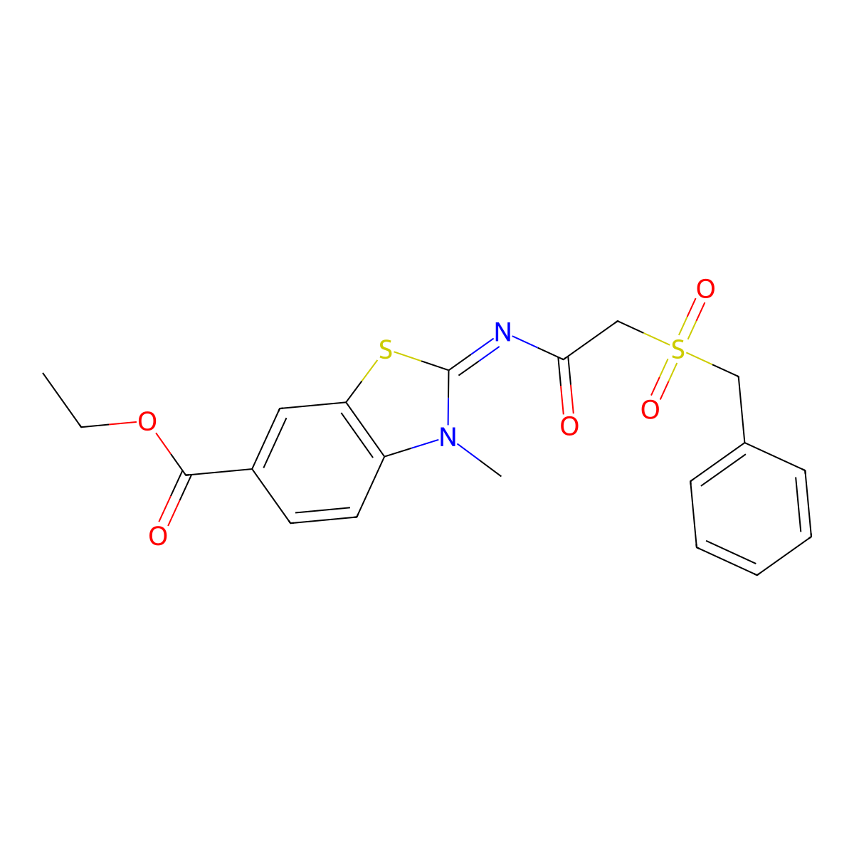(E)-ethyl 2-((2-(benzylsulfonyl)acetyl)imino)-3-methyl-2,3-dihydrobenzo[d]thiazole-6-carboxylate molecular structure, CAS 1007047-19-9