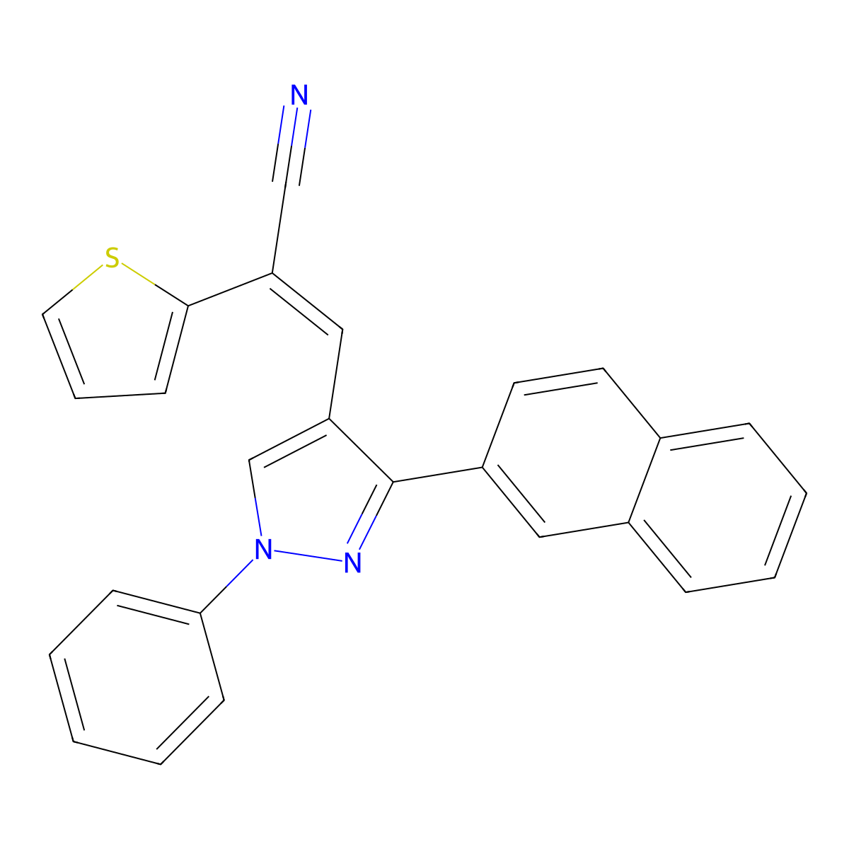 3-(3-Naphthalen-2-yl-1-phenylpyrazol-4-yl)-2-thiophen-2-ylprop-2-enenitrile molecular structure, CAS 1007052-69-8