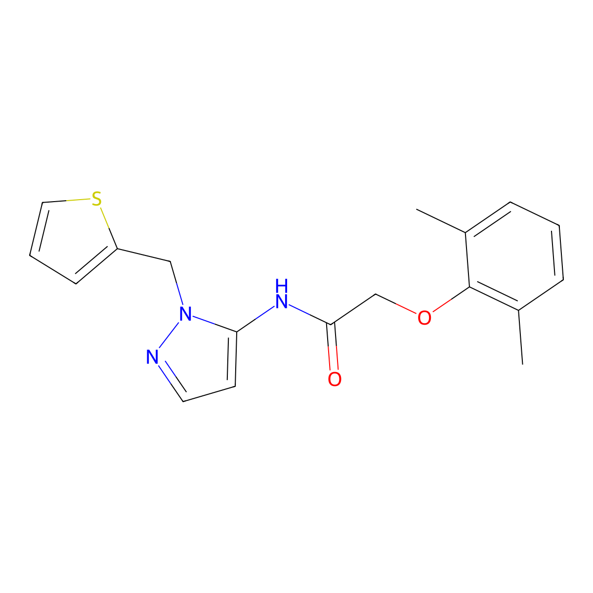 2-(2,6-dimethylphenoxy)-N-{1-[(thiophen-2-yl)methyl]-1H-pyrazol-5-yl}acetamide molecular structure, CAS 1007053-68-0