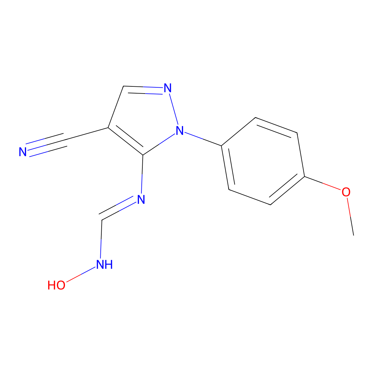 (Z)-N-[4-cyano-1-(4-methoxyphenyl)-1H-pyrazol-5-yl]-N'-hydroxymethanimidamide molecular structure, CAS 1007054-53-6