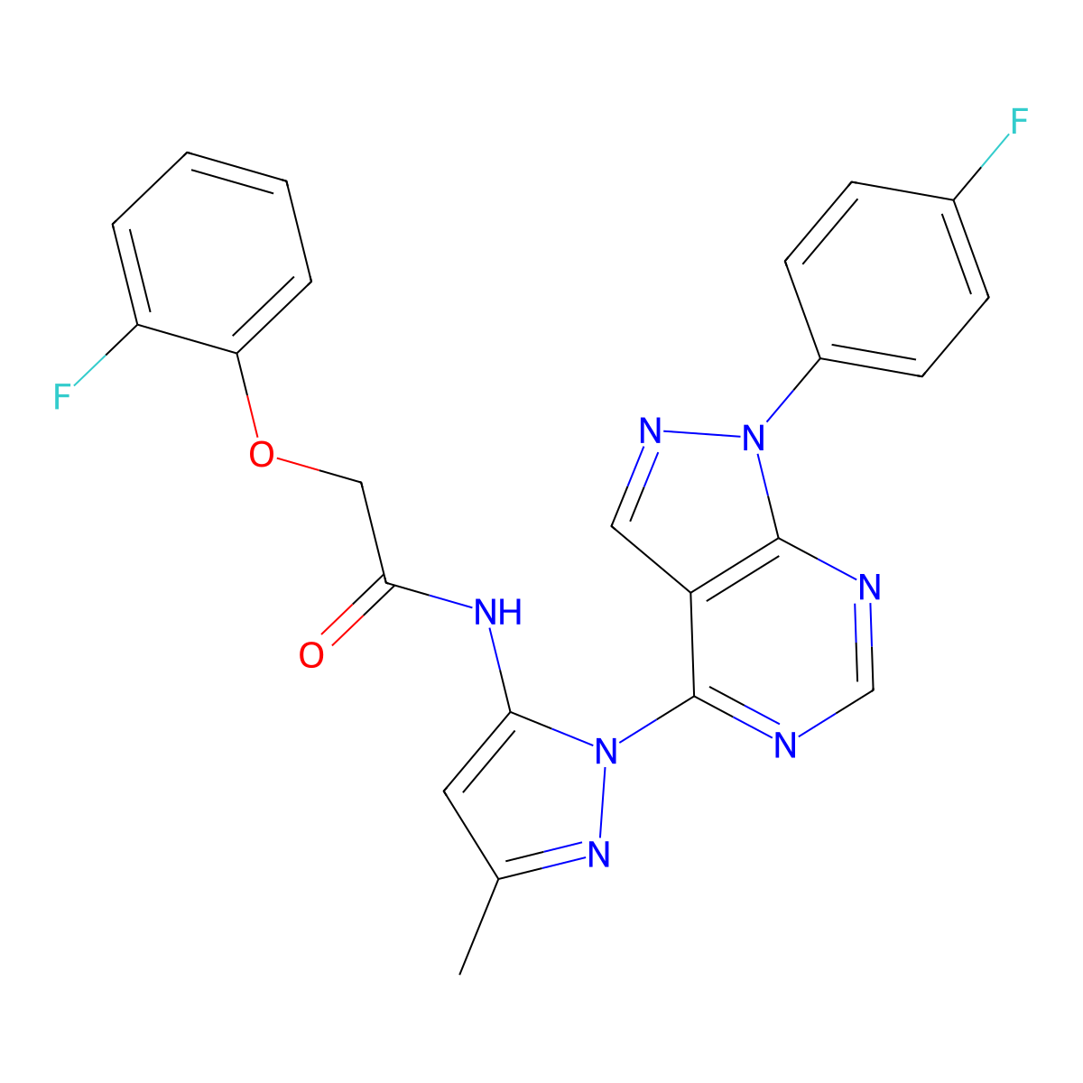 2-(2-fluorophenoxy)-N-(1-(1-(4-fluorophenyl)-1H-pyrazolo[3,4-d]pyrimidin-4-yl)-3-methyl-1H-pyrazol-5-yl)acetamide molecular structure, CAS 1007061-88-2