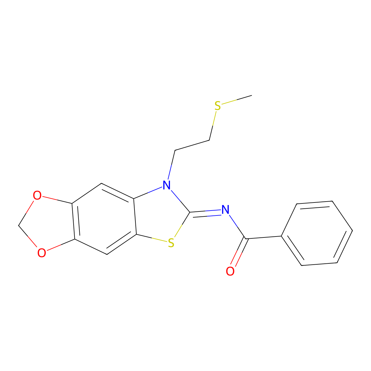 (Z)-N-(7-(2-(methylthio)ethyl)-[1,3]dioxolo[4',5':4,5]benzo[1,2-d]thiazol-6(7H)-ylidene)benzamide molecular structure, CAS 1007063-38-8