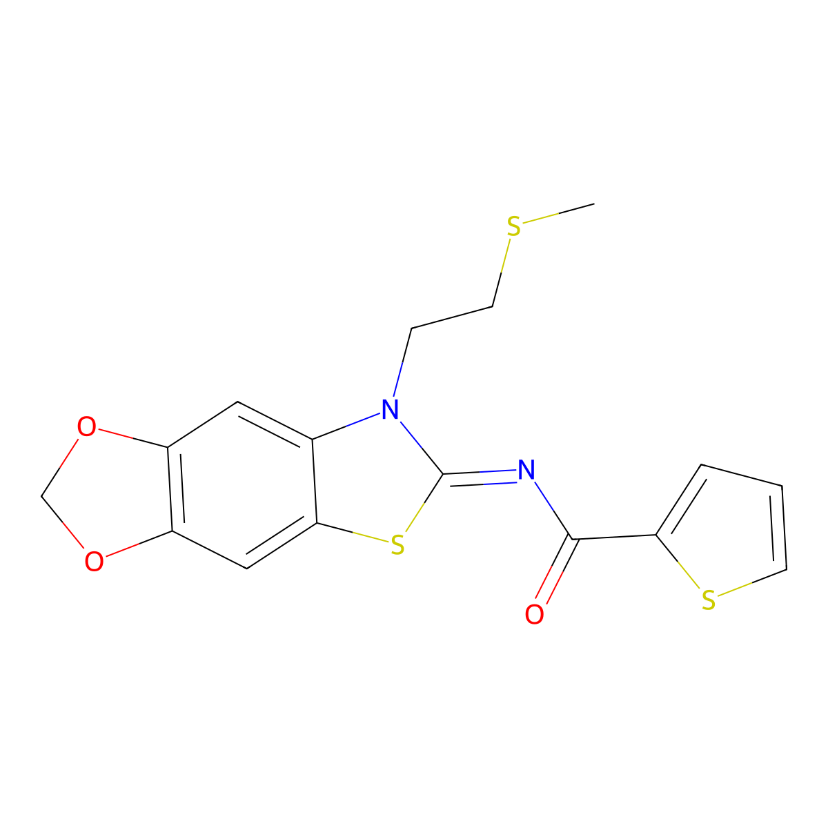(Z)-N-(7-(2-(methylthio)ethyl)-[1,3]dioxolo[4',5':4,5]benzo[1,2-d]thiazol-6(7H)-ylidene)thiophene-2-carboxamide molecular structure, CAS 1007063-68-4