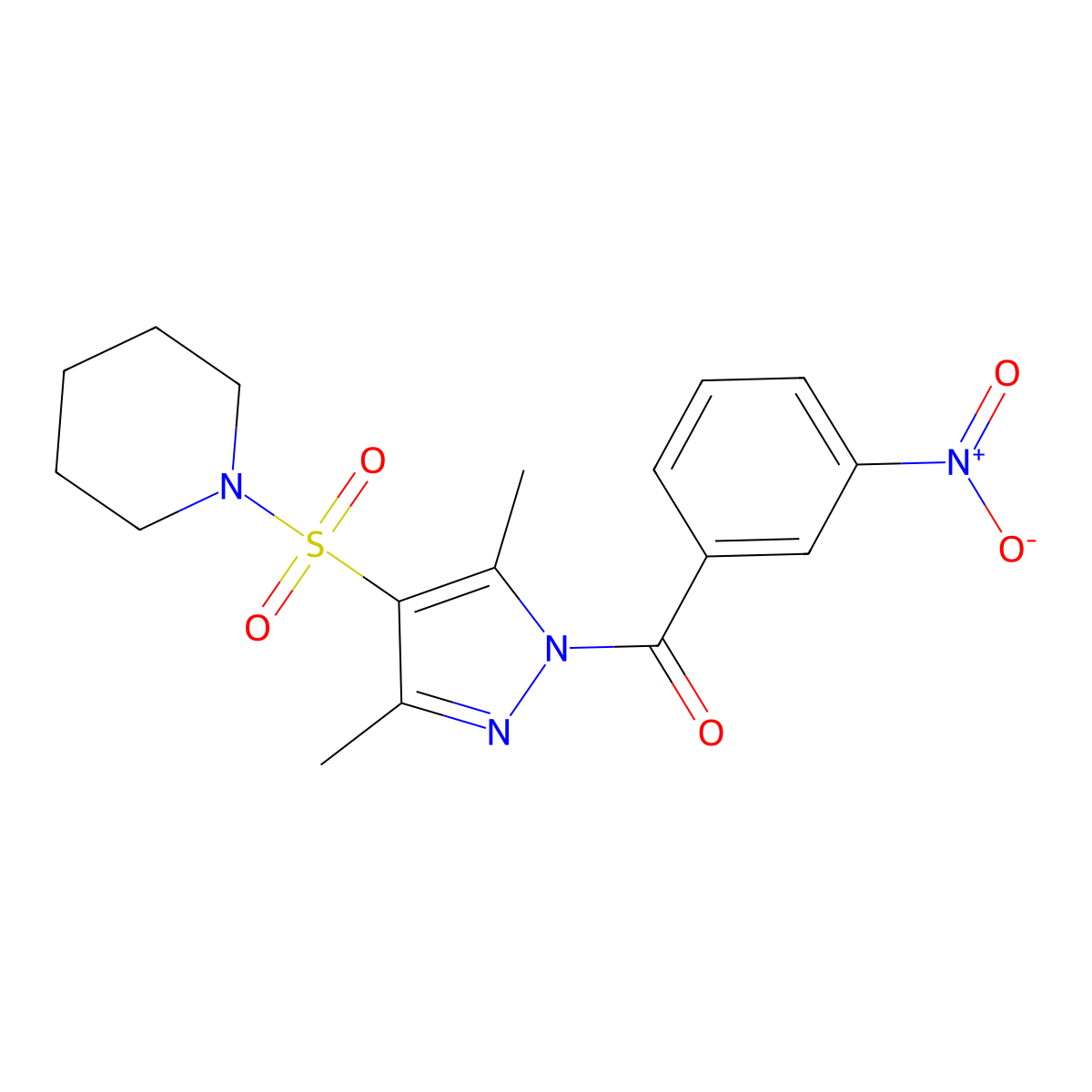1-{[3,5-dimethyl-1-(3-nitrobenzoyl)-1H-pyrazol-4-yl]sulfonyl}piperidine molecular structure, CAS 1007068-61-2
