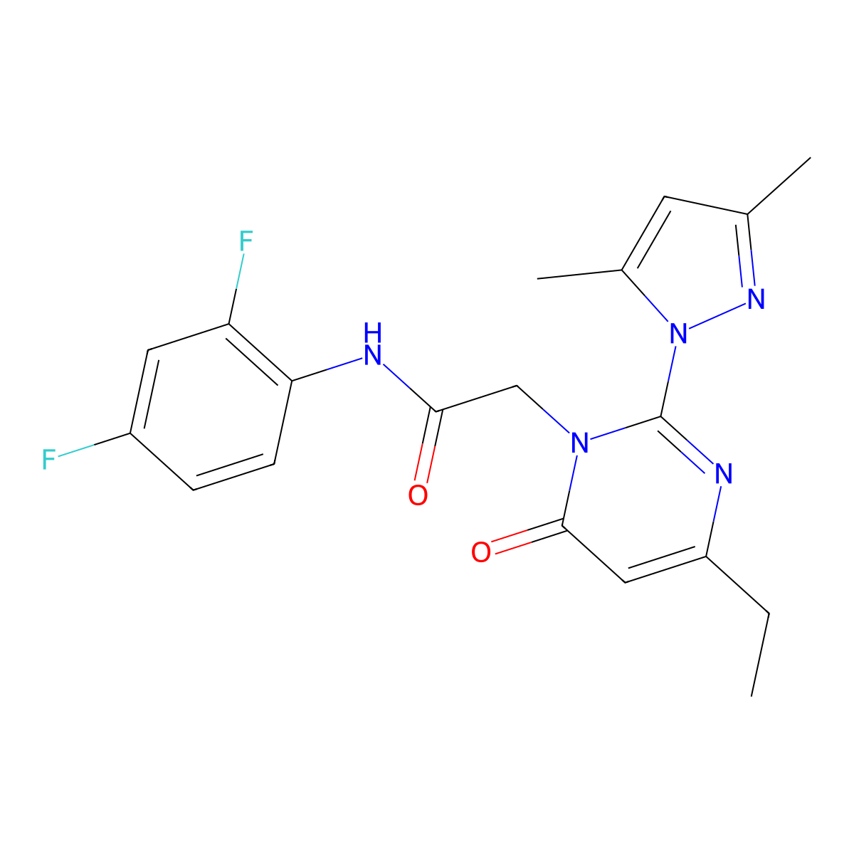 N-(2,4-difluorophenyl)-2-(2-(3,5-dimethyl-1H-pyrazol-1-yl)-4-ethyl-6-oxopyrimidin-1(6H)-yl)acetamide molecular structure, CAS 1007080-62-7
