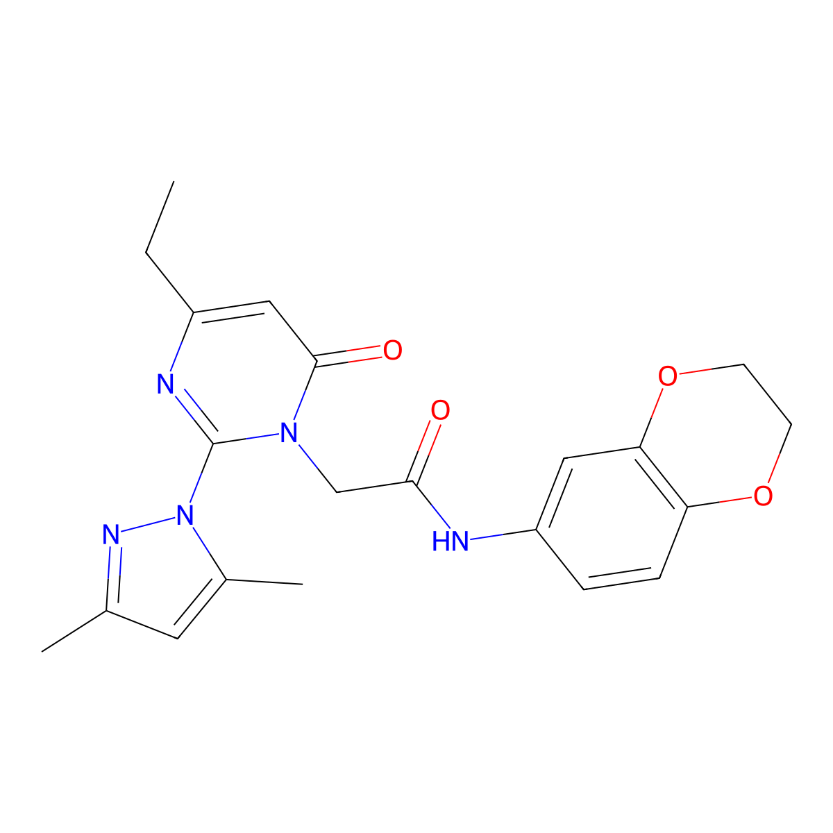 N-(2,3-dihydrobenzo[b][1,4]dioxin-6-yl)-2-(2-(3,5-dimethyl-1H-pyrazol-1-yl)-4-ethyl-6-oxopyrimidin-1(6H)-yl)acetamide molecular structure, CAS 1007081-40-4