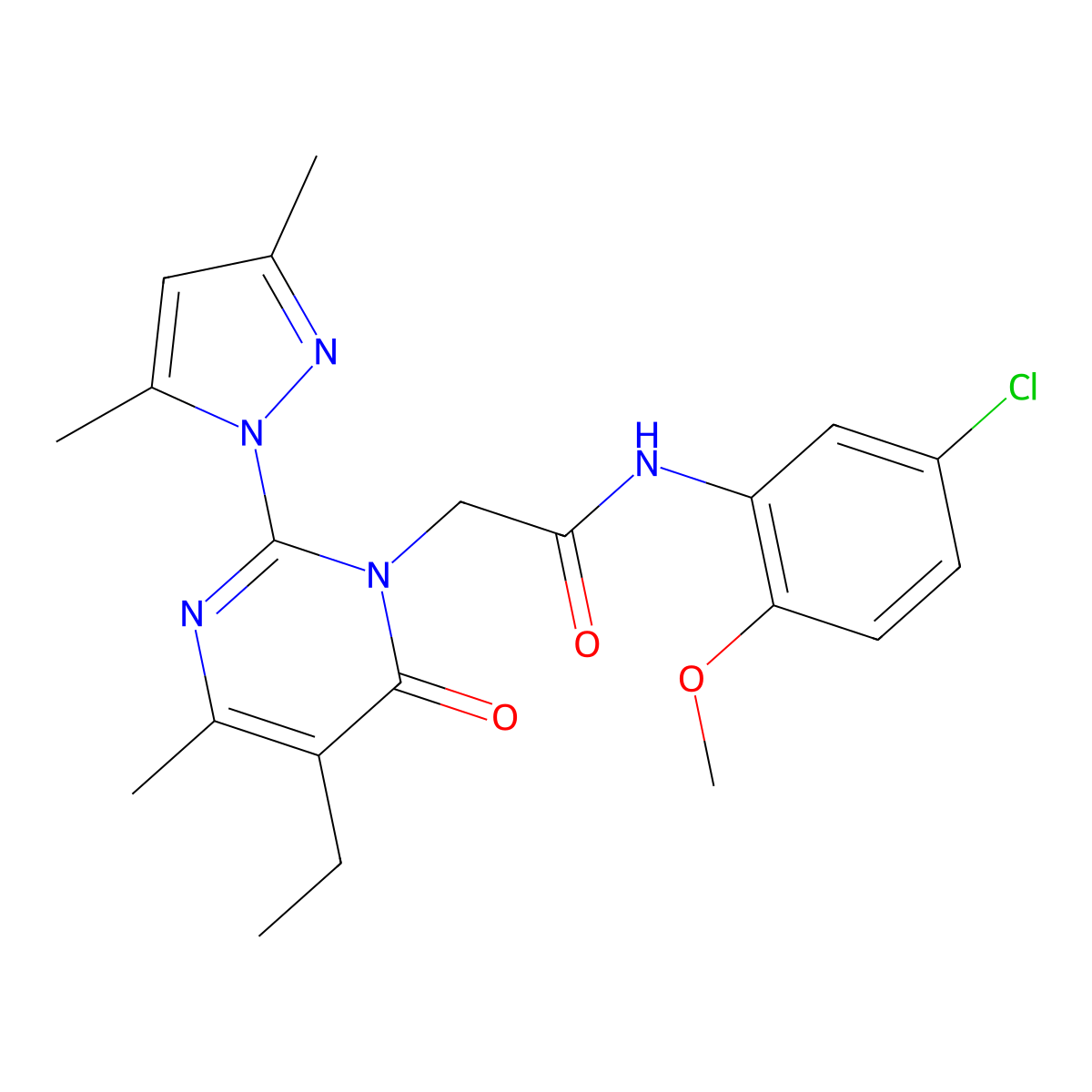 N-(5-chloro-2-methoxyphenyl)-2-(2-(3,5-dimethyl-1H-pyrazol-1-yl)-5-ethyl-4-methyl-6-oxopyrimidin-1(6H)-yl)acetamide molecular structure, CAS 1007081-94-8