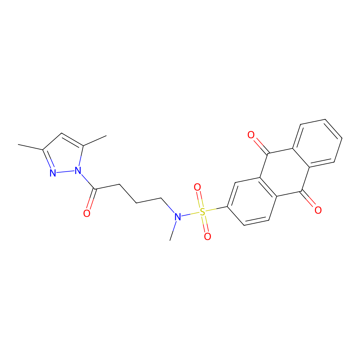 N-(4-(3,5-dimethyl-1H-pyrazol-1-yl)-4-oxobutyl)-N-methyl-9,10-dioxo-9,10-dihydroanthracene-2-sulfonamide molecular structure, CAS 1007083-80-8