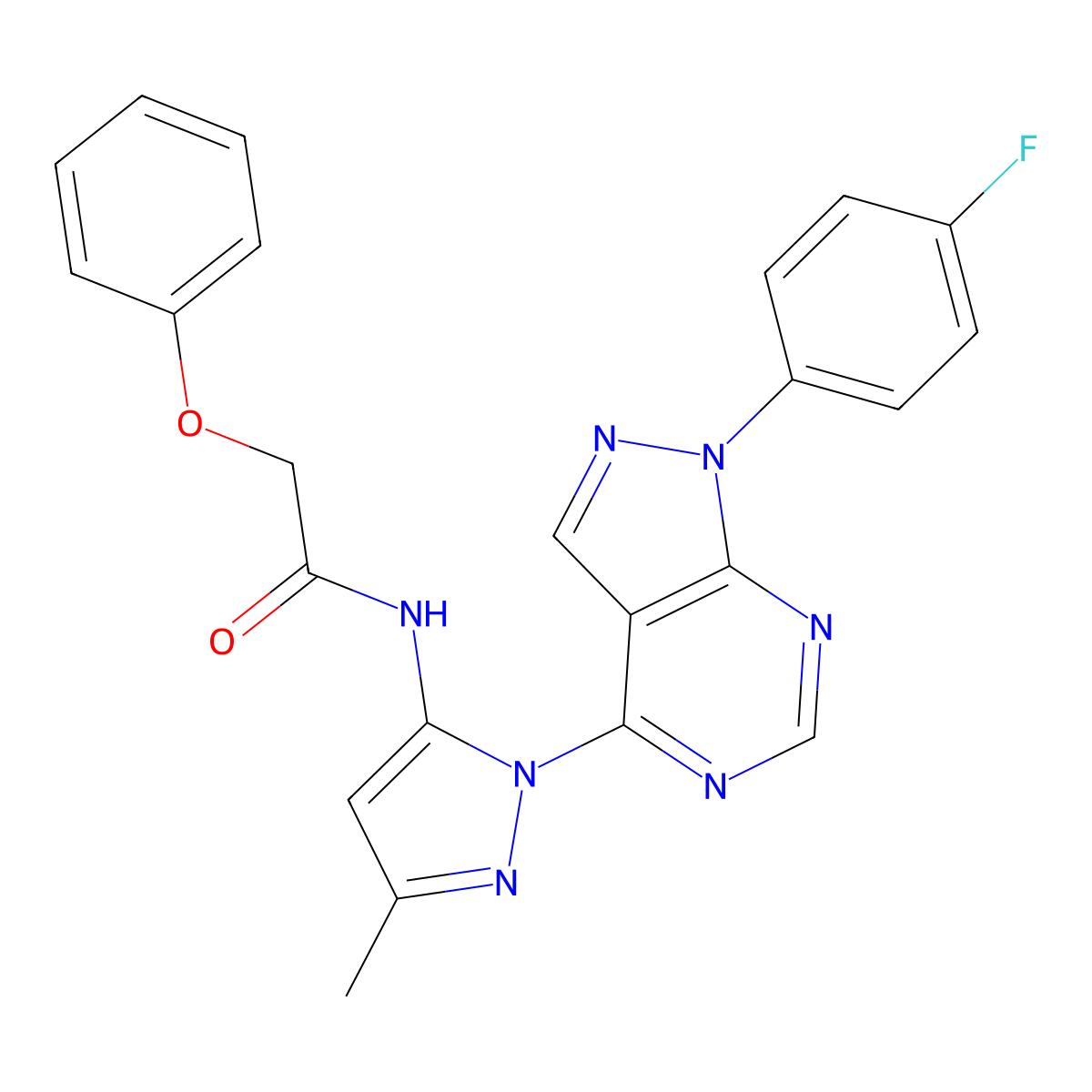 N-(1-(1-(4-fluorophenyl)-1H-pyrazolo[3,4-d]pyrimidin-4-yl)-3-methyl-1H-pyrazol-5-yl)-2-phenoxyacetamide molecular structure, CAS 1007084-87-8