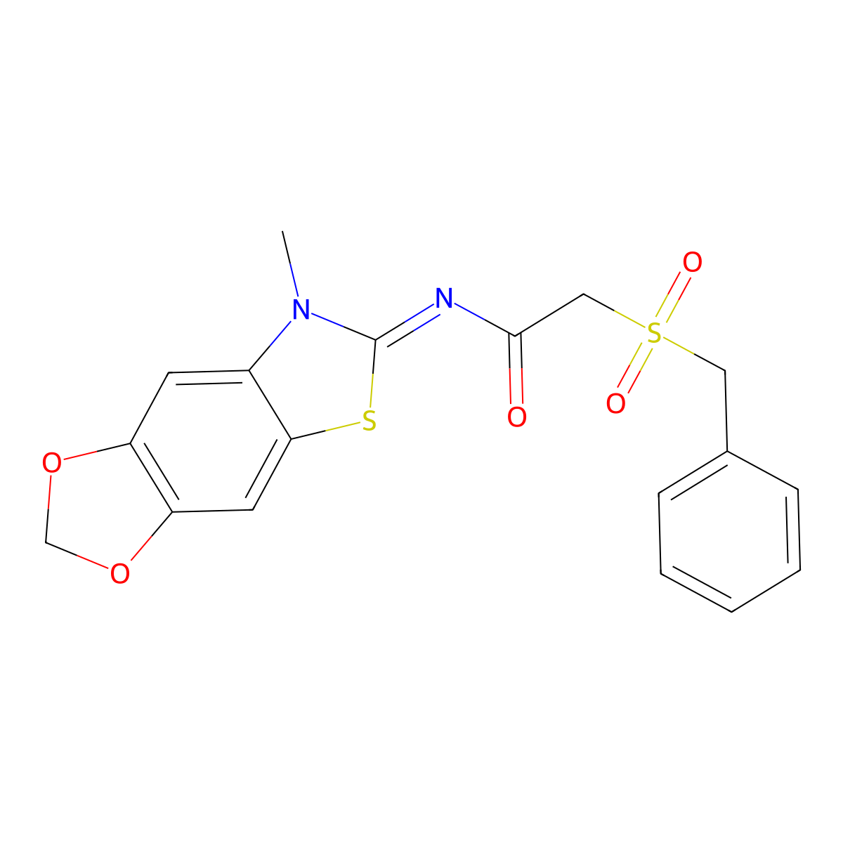 (E)-2-(benzylsulfonyl)-N-(7-methyl-[1,3]dioxolo[4',5':4,5]benzo[1,2-d]thiazol-6(7H)-ylidene)acetamide molecular structure, CAS 1007085-21-3